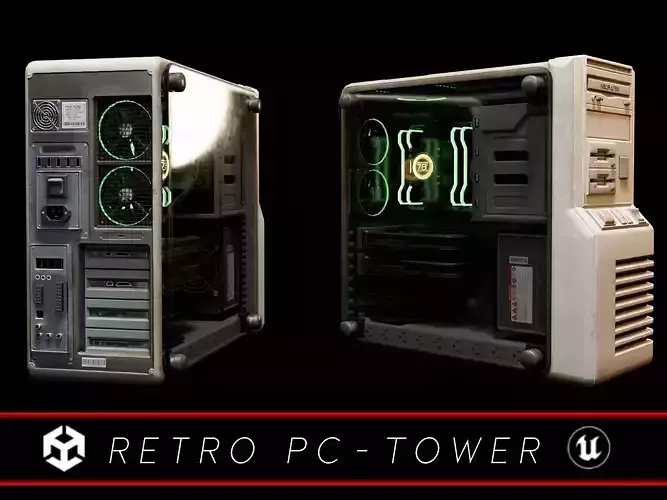 Sci-Fi Retro PC Tower  Low-poly 3D model