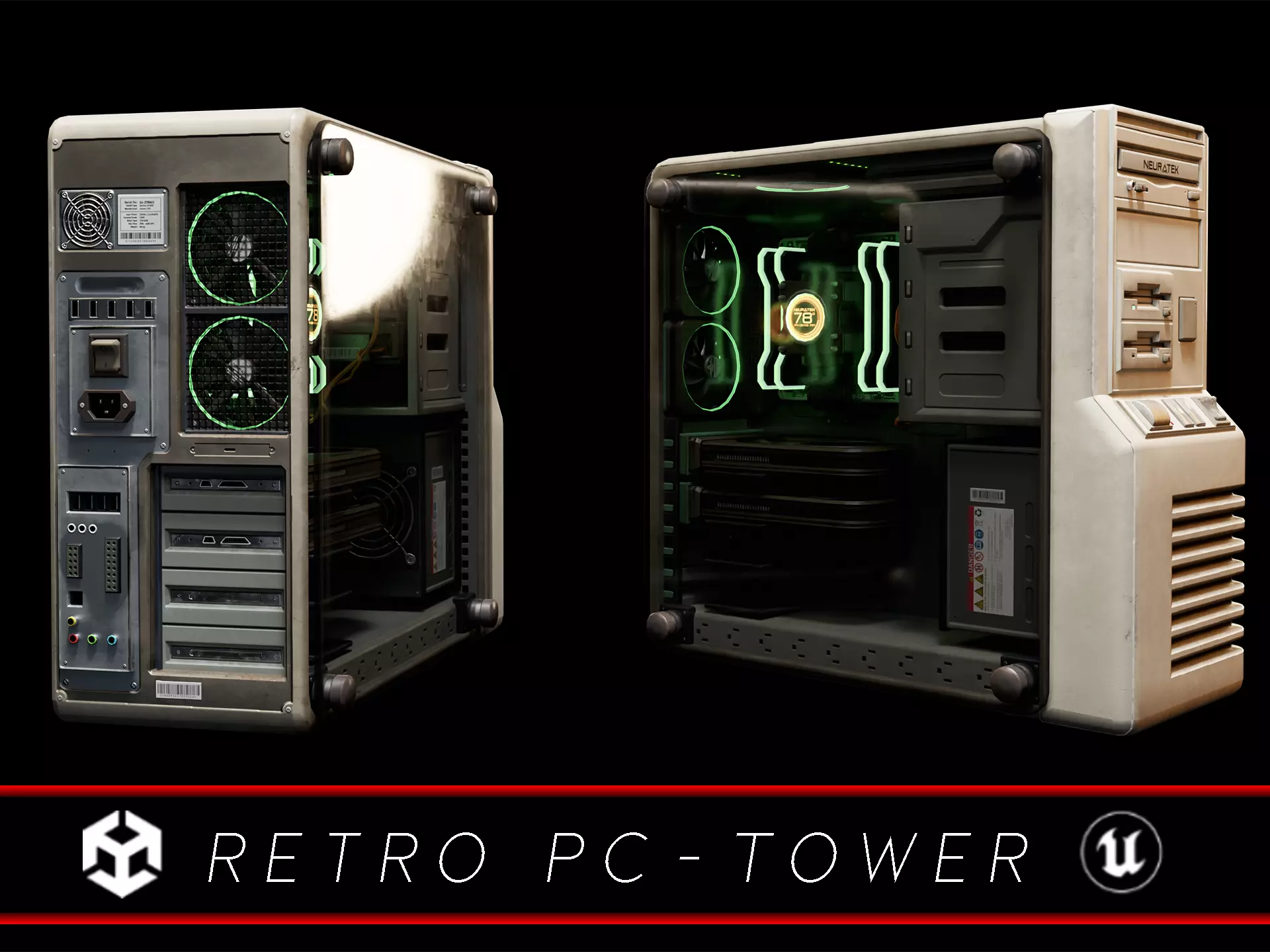 Sci-Fi Retro PC Tower Low-poly 3D model_0