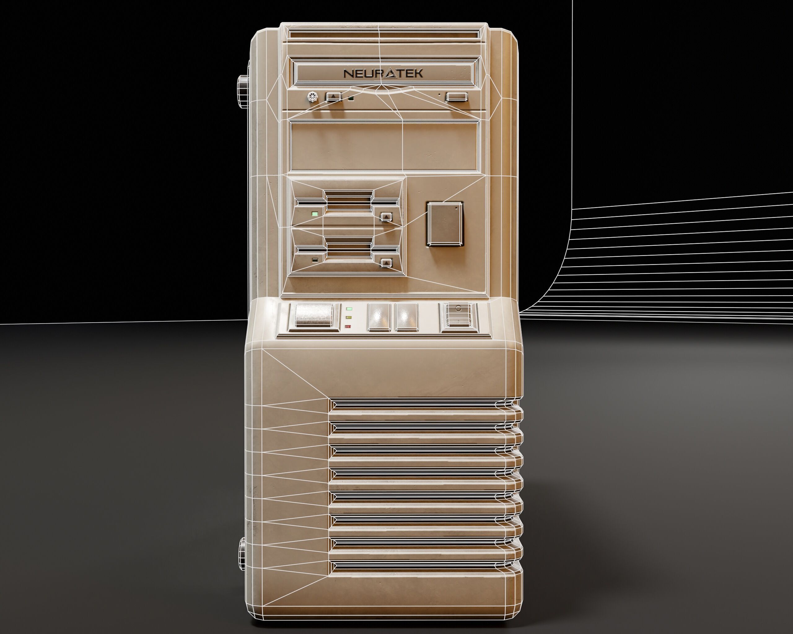 Sci-Fi Retro PC Tower Low-poly 3D model_9