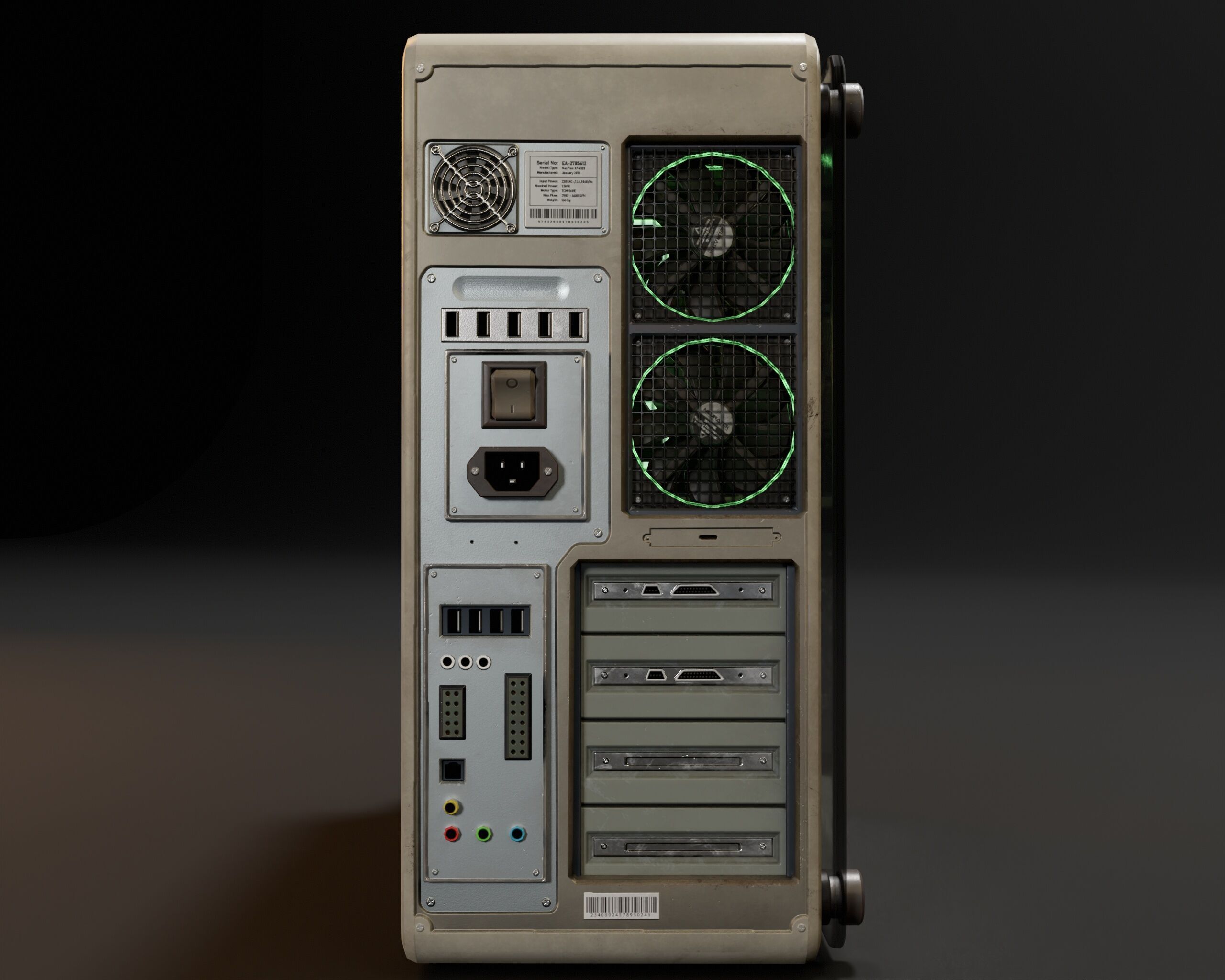Sci-Fi Retro PC Tower Low-poly 3D model_14