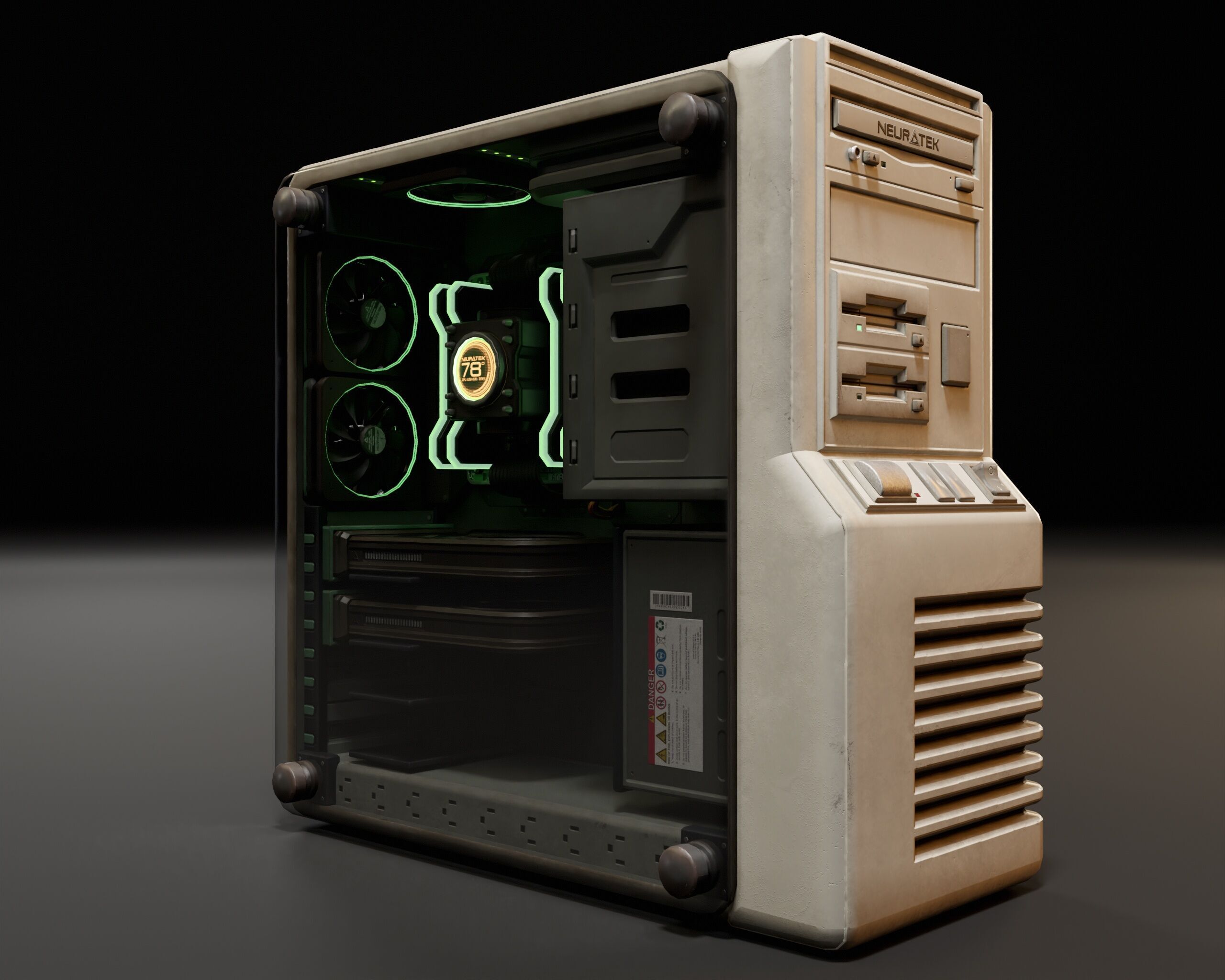 Sci-Fi Retro PC Tower Low-poly 3D model_4