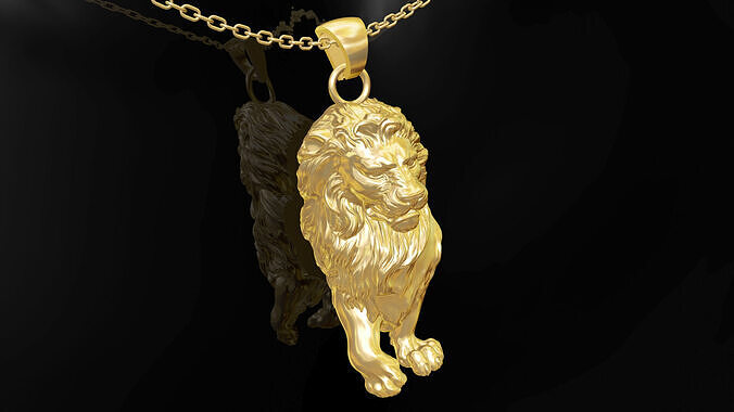 Lion statue gold pendant jewelry 3D print model
