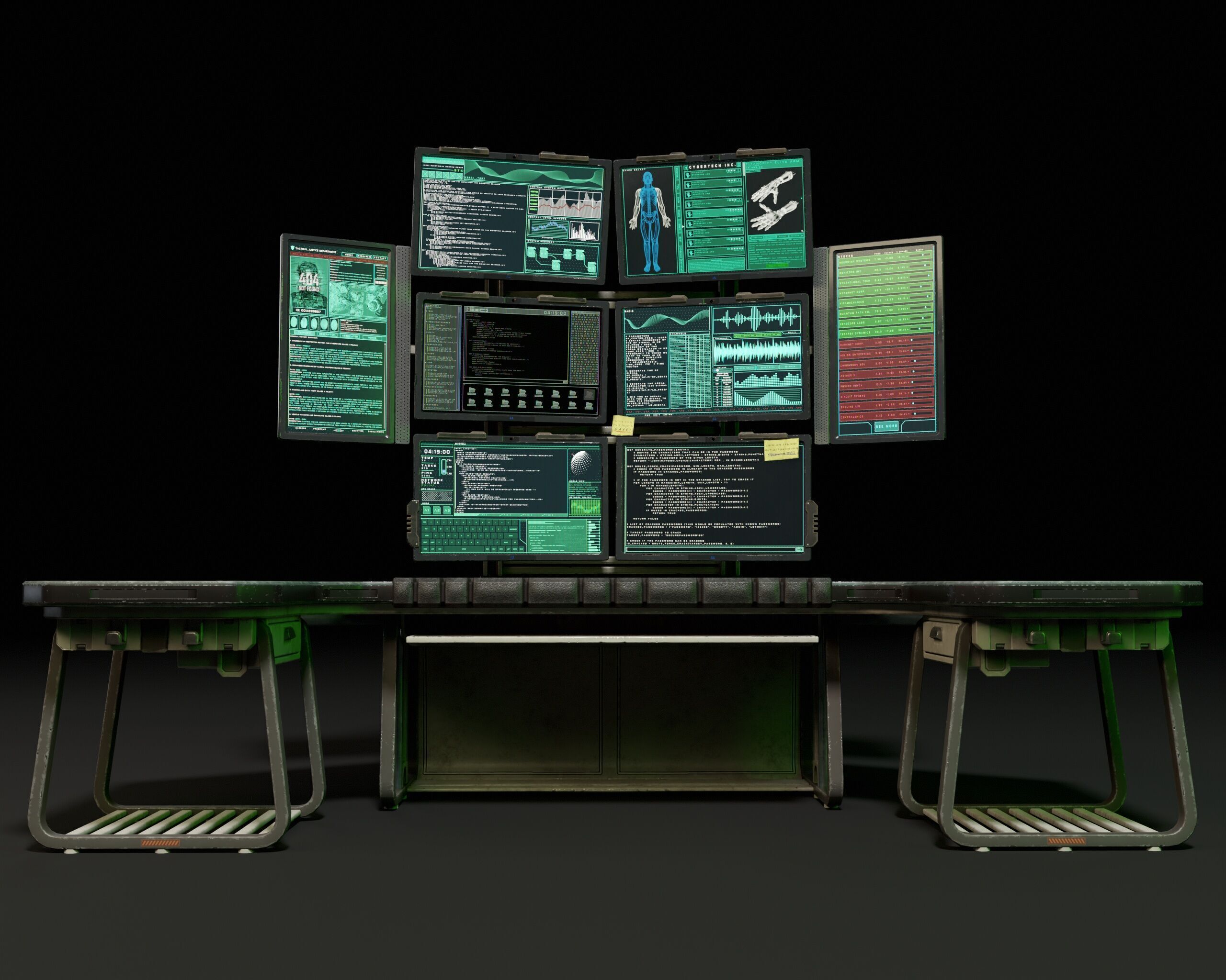 Sci-Fi Desk And Monitors - Hacker Scene Low-poly 3D model_4