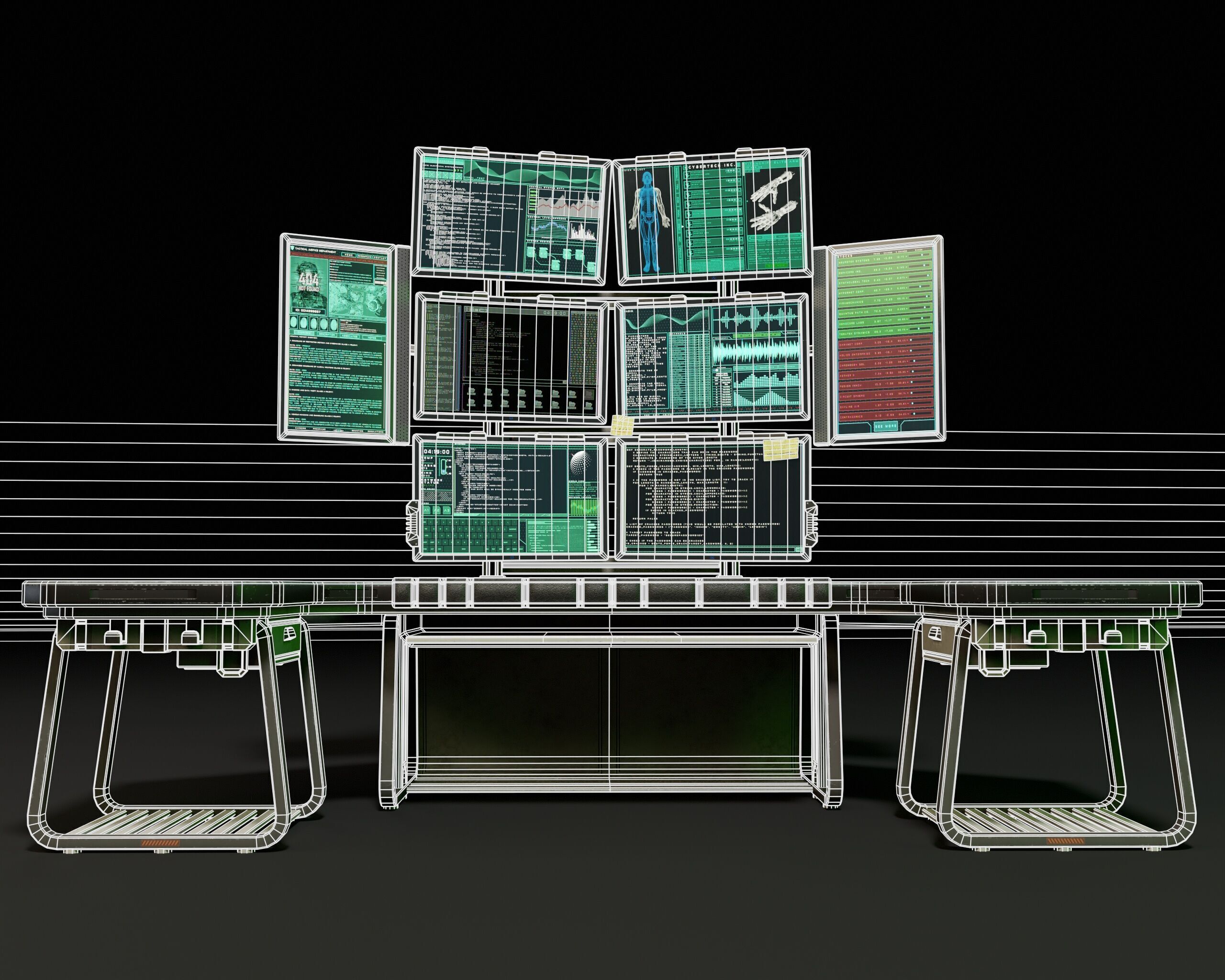 Sci-Fi Desk And Monitors - Hacker Scene Low-poly 3D model_5