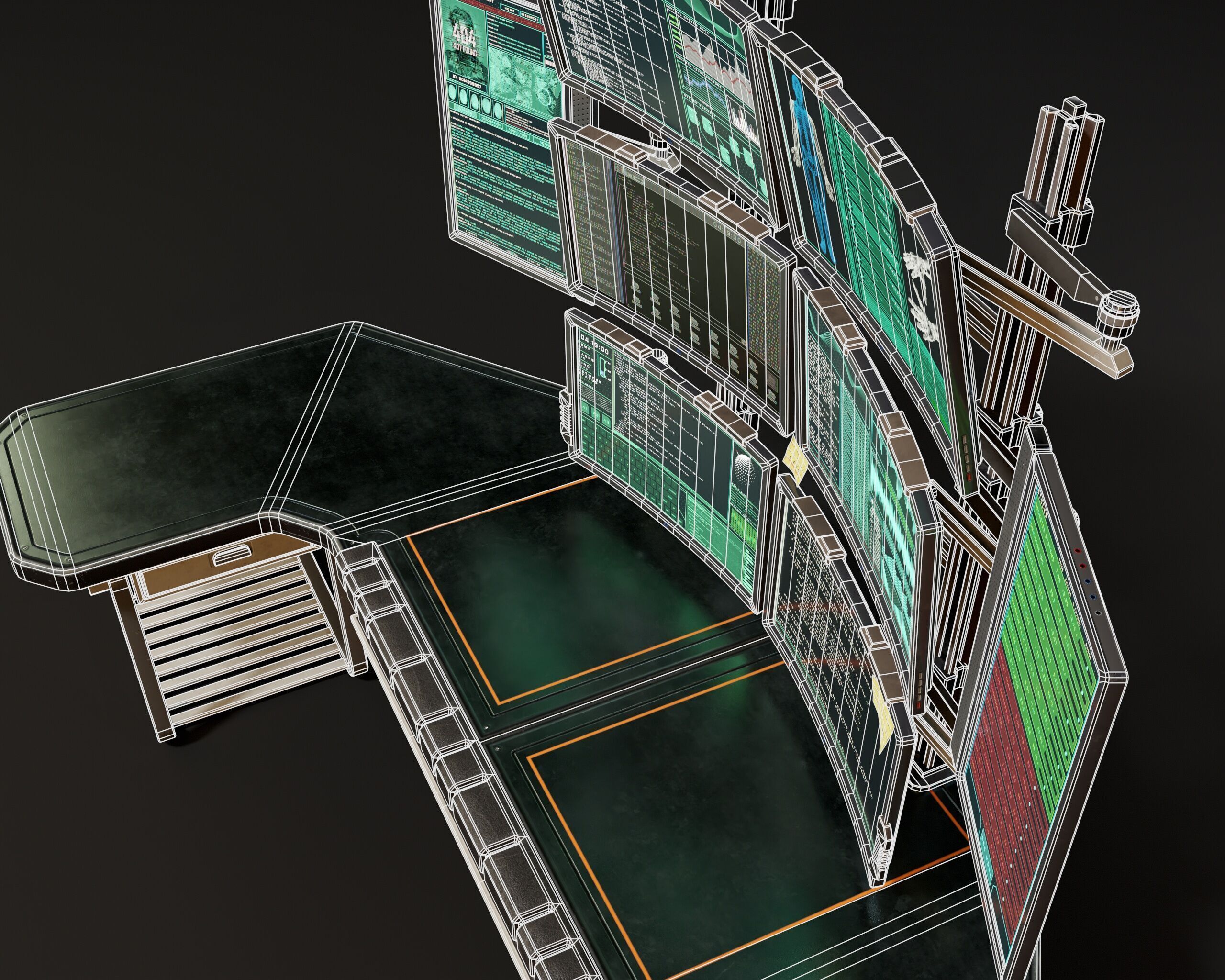 Sci-Fi Desk And Monitors - Hacker Scene Low-poly 3D model_17