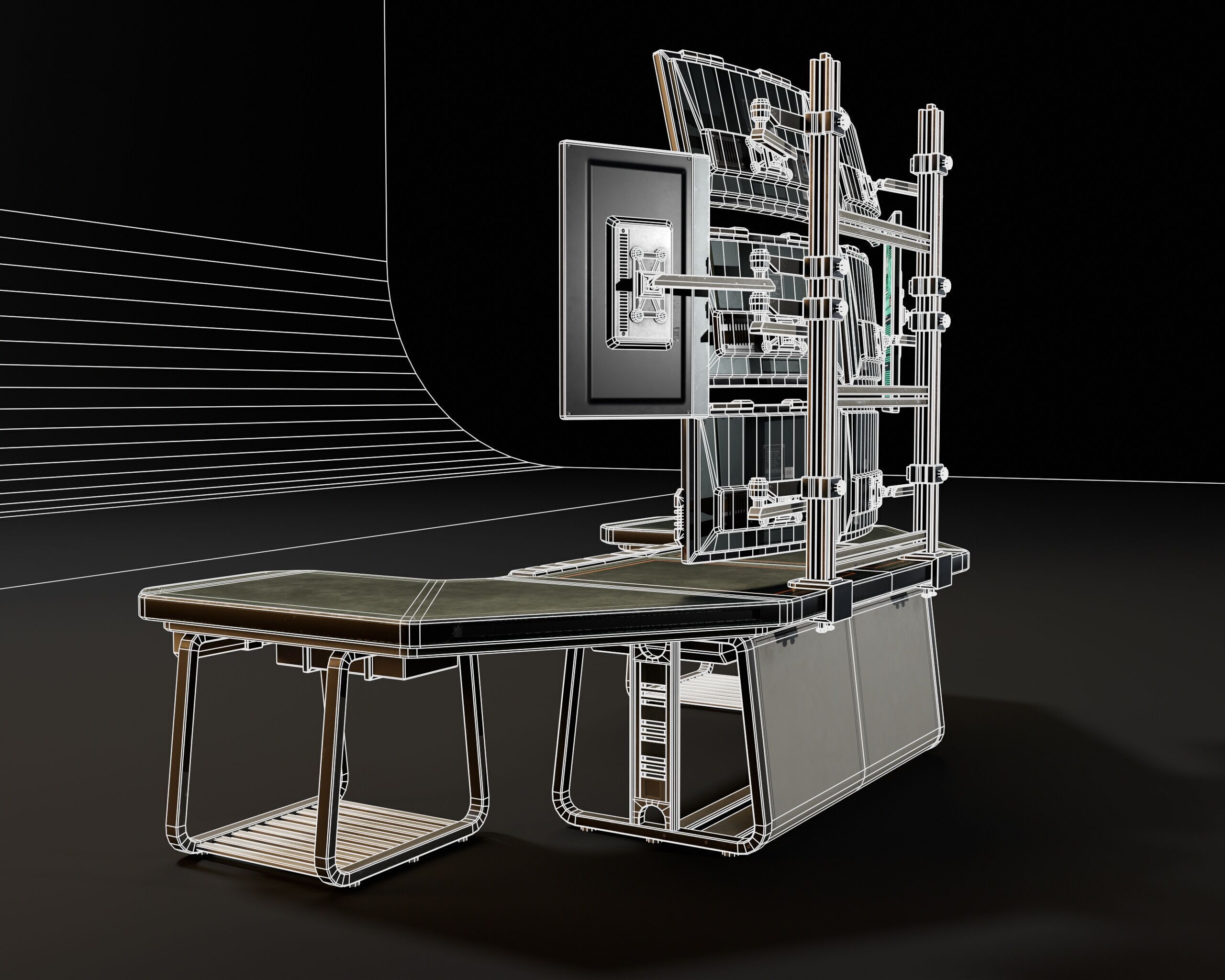 Sci-Fi Desk And Monitors - Hacker Scene Low-poly 3D model_13