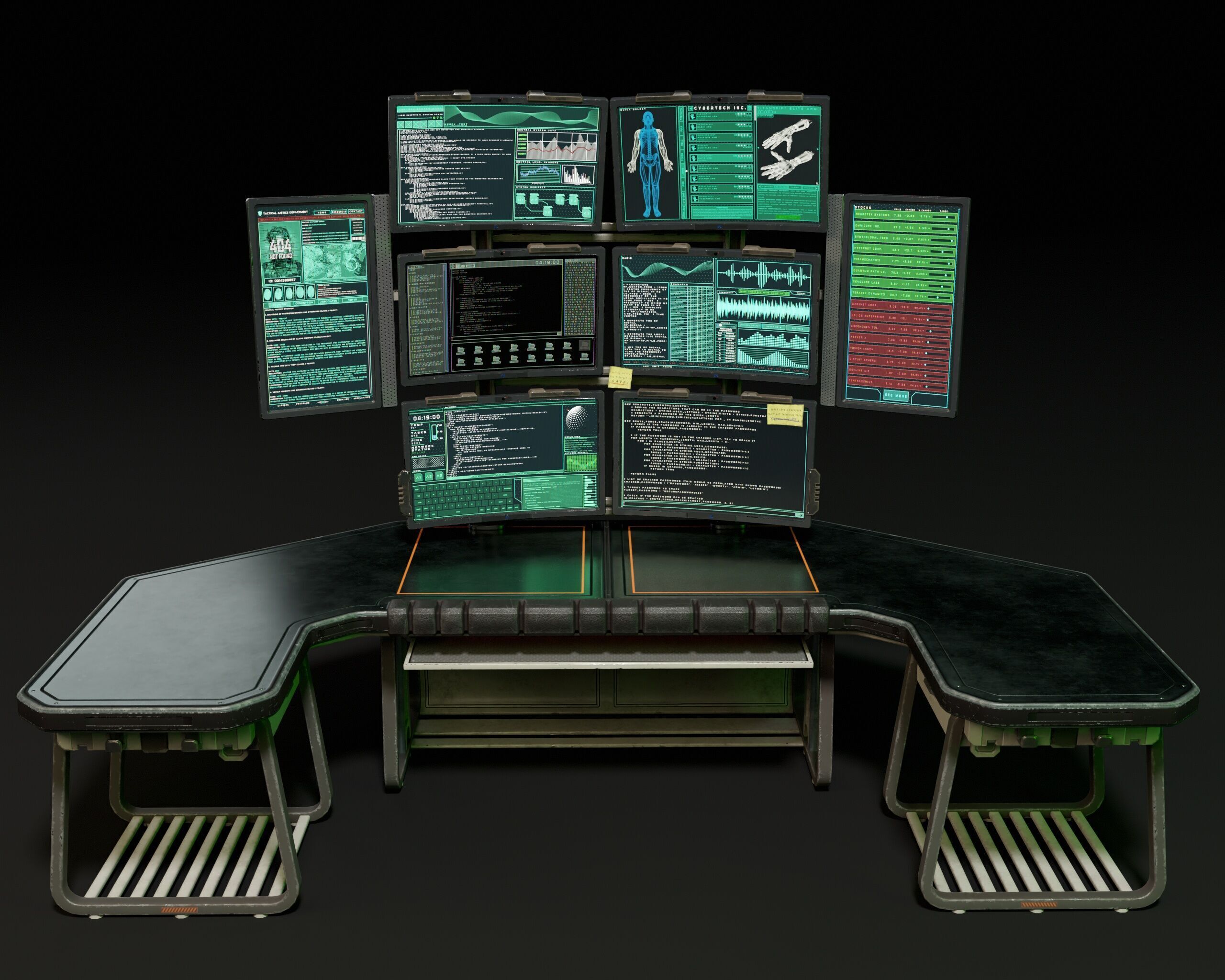 Sci-Fi Desk And Monitors - Hacker Scene Low-poly 3D model_2