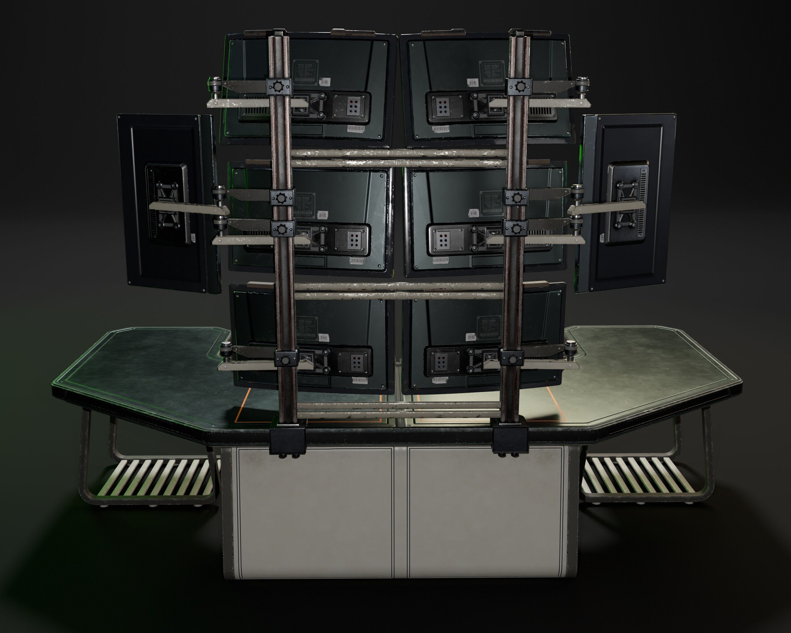 Sci-Fi Desk And Monitors - Hacker Scene Low-poly 3D model_8
