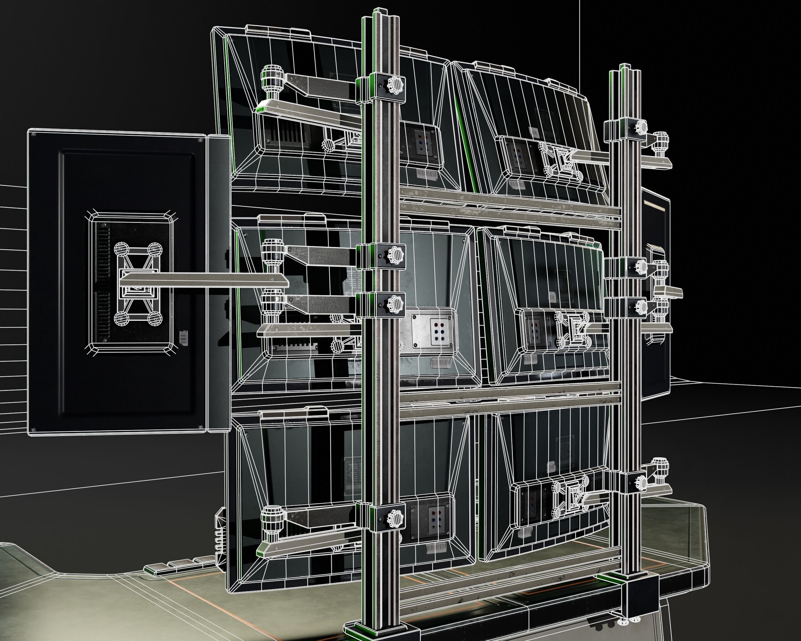Sci-Fi Desk And Monitors - Hacker Scene Low-poly 3D model_11