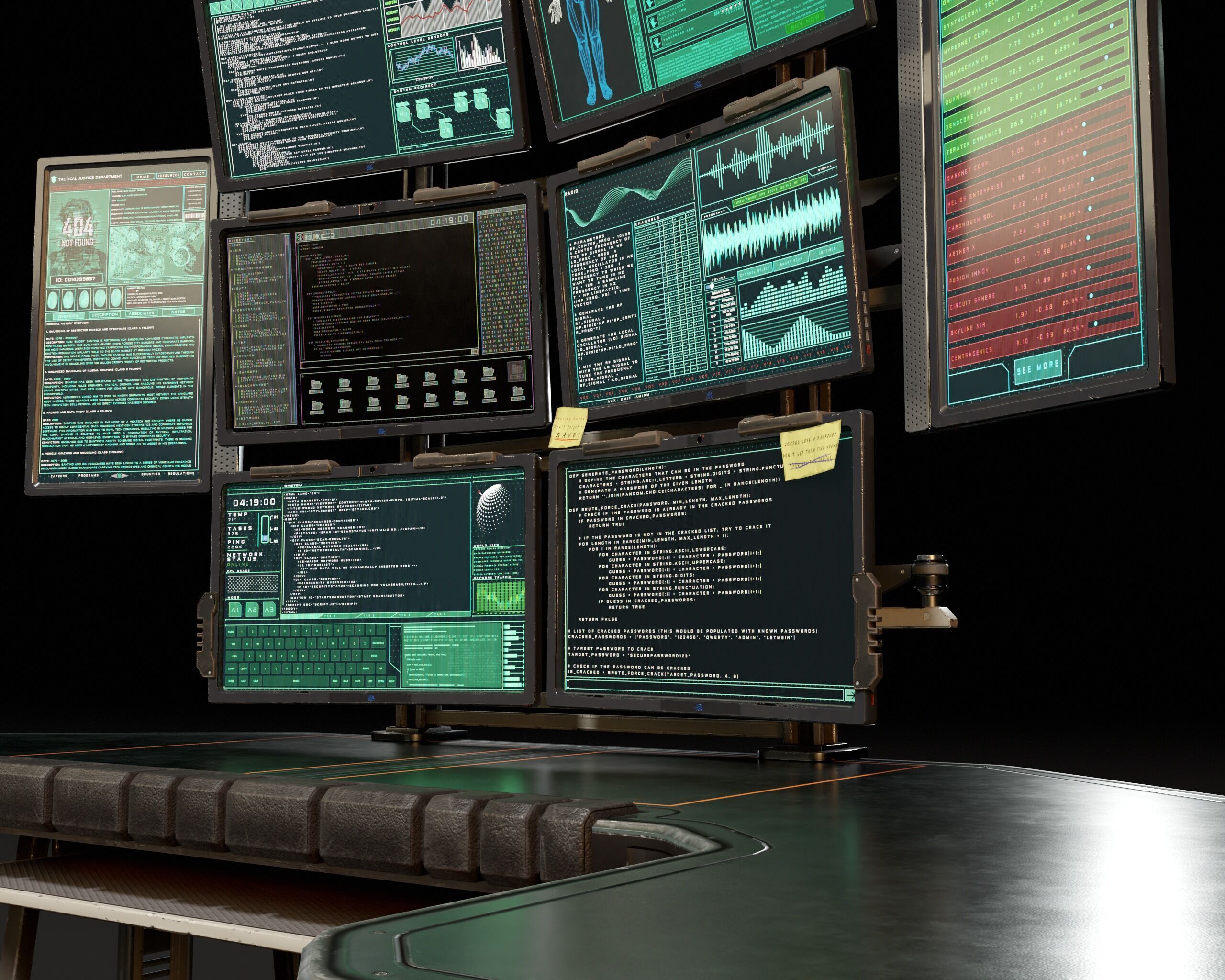 Sci-Fi Desk And Monitors - Hacker Scene Low-poly 3D model_18