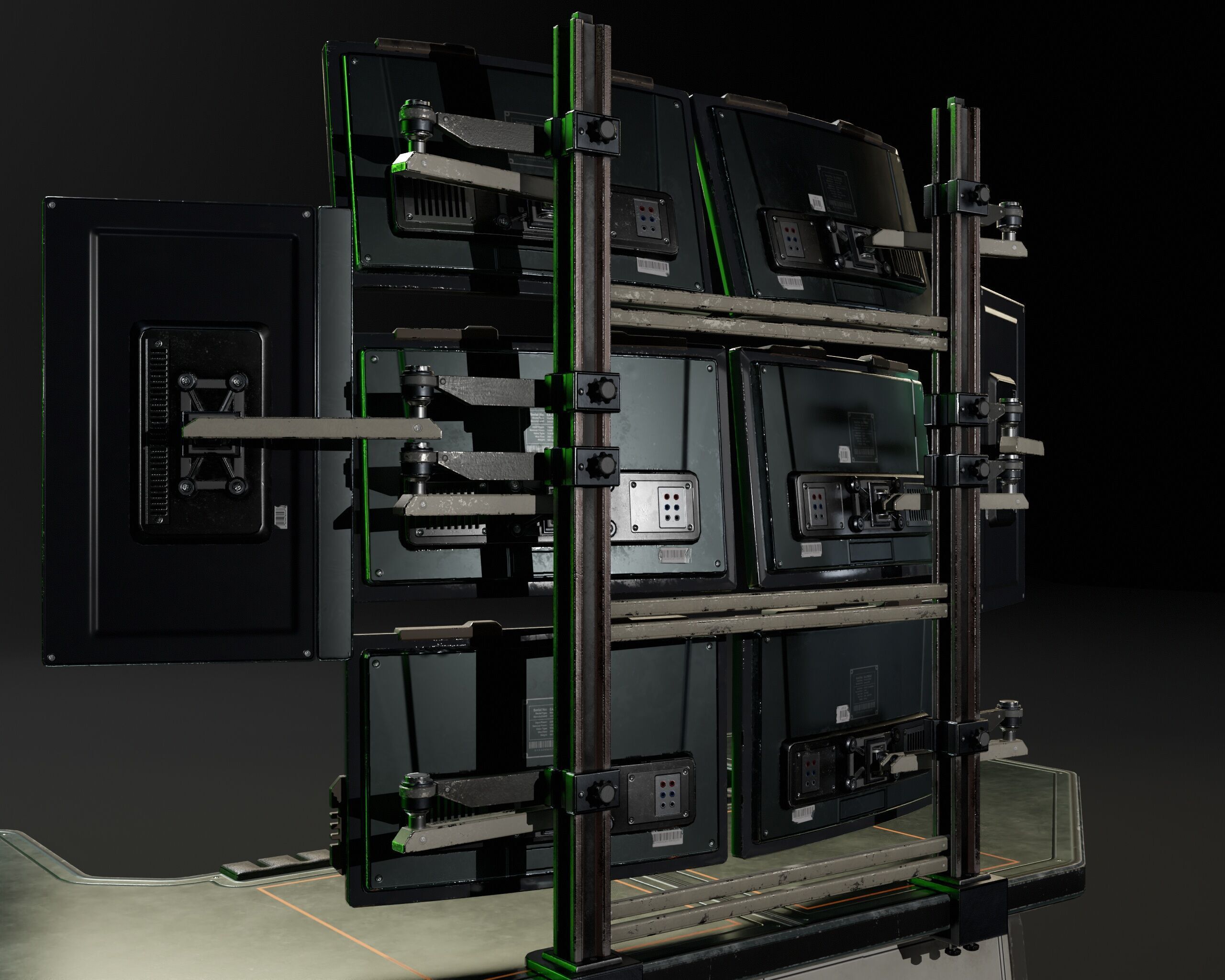 Sci-Fi Desk And Monitors - Hacker Scene Low-poly 3D model_10