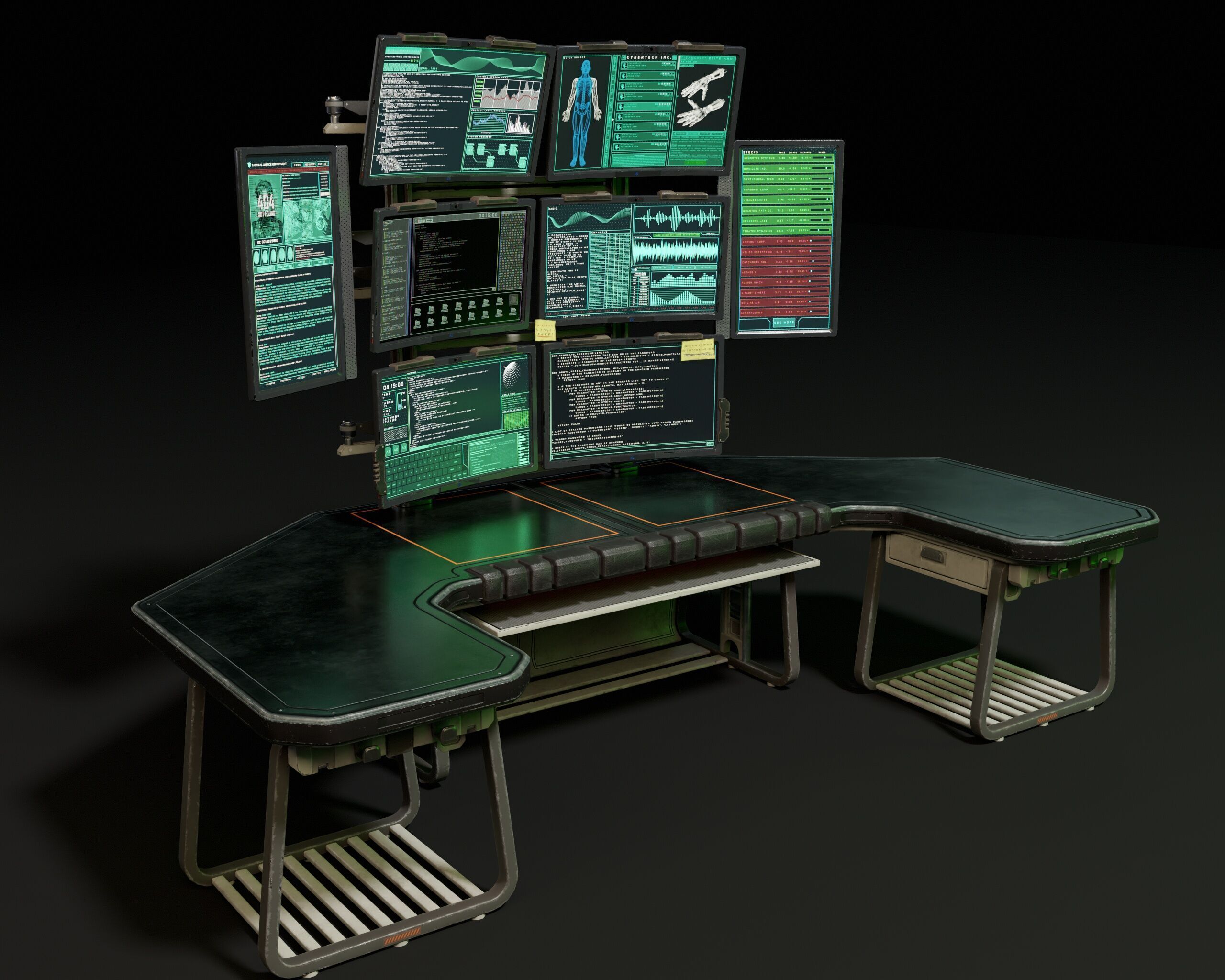 Sci-Fi Desk And Monitors - Hacker Scene Low-poly 3D model_6