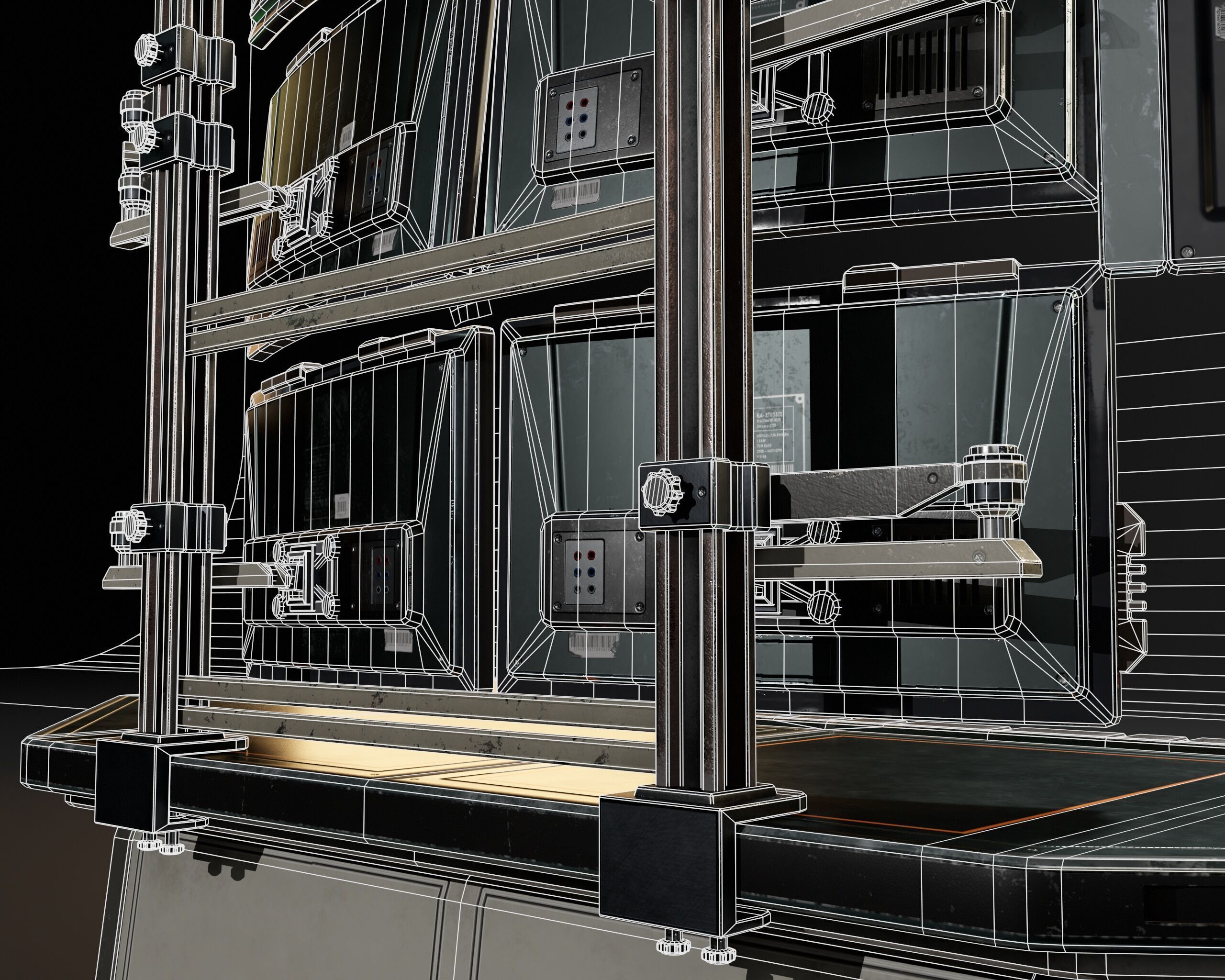 Sci-Fi Desk And Monitors - Hacker Scene Low-poly 3D model_15