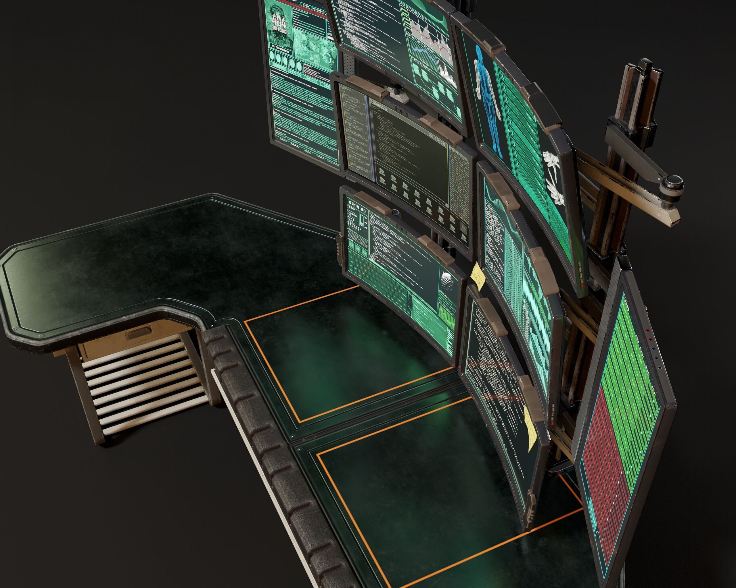 Sci-Fi Desk And Monitors - Hacker Scene Low-poly 3D model_16