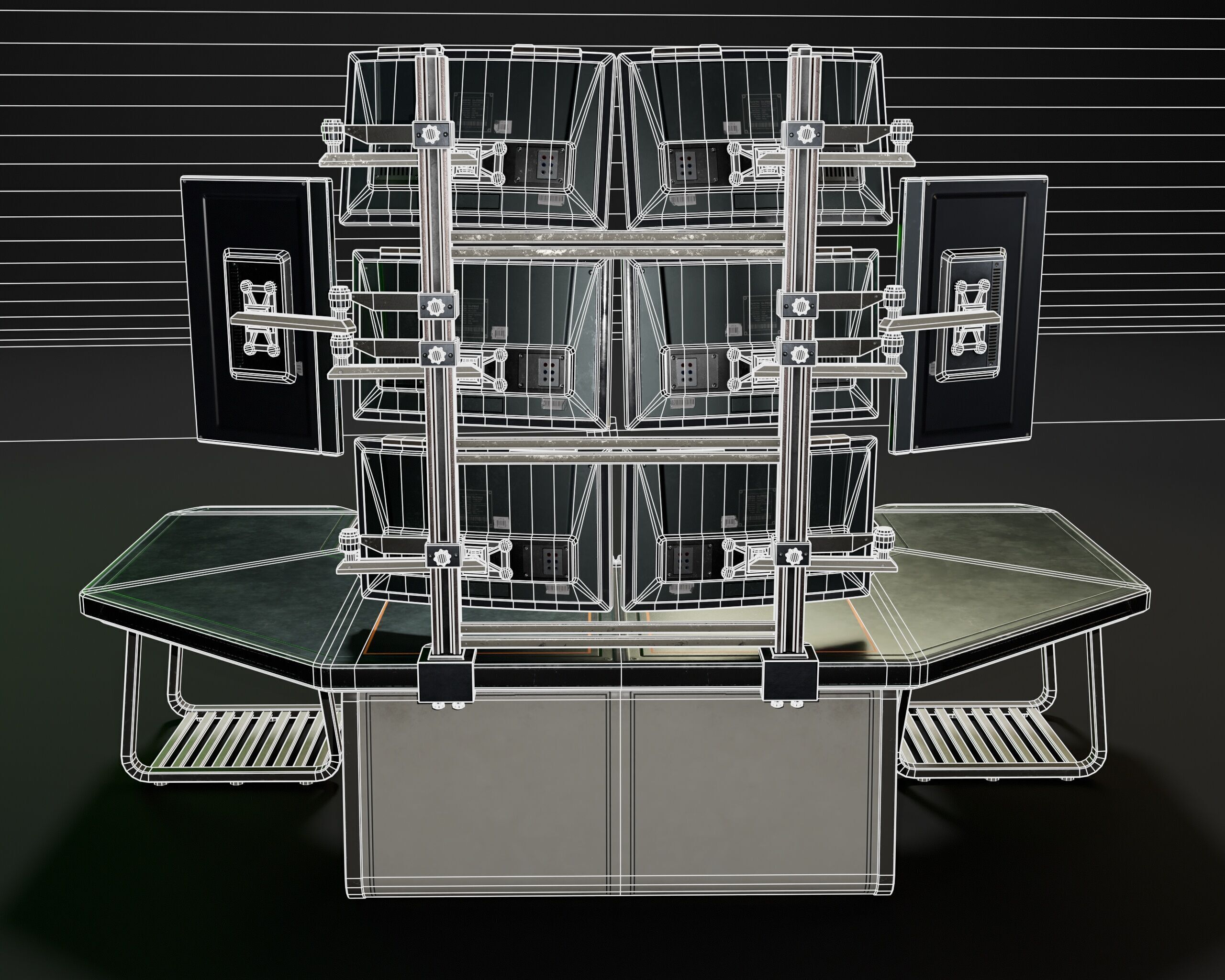 Sci-Fi Desk And Monitors - Hacker Scene Low-poly 3D model_9