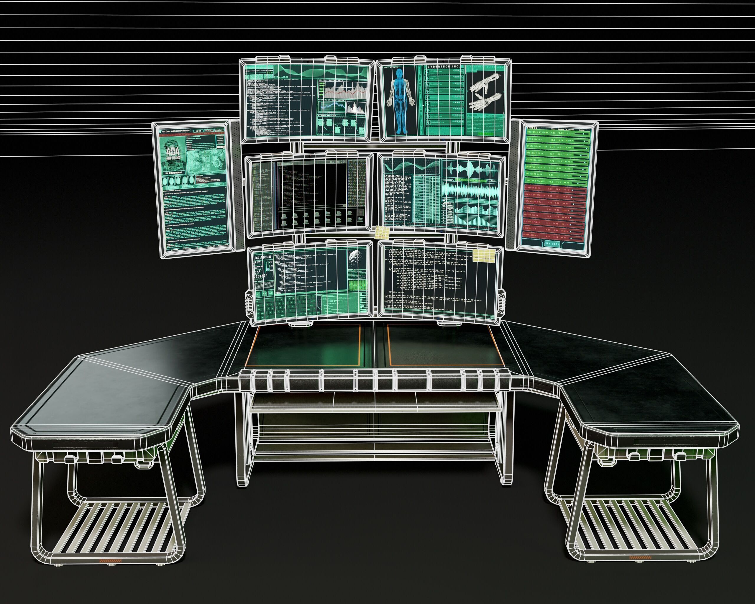 Sci-Fi Desk And Monitors - Hacker Scene Low-poly 3D model_3