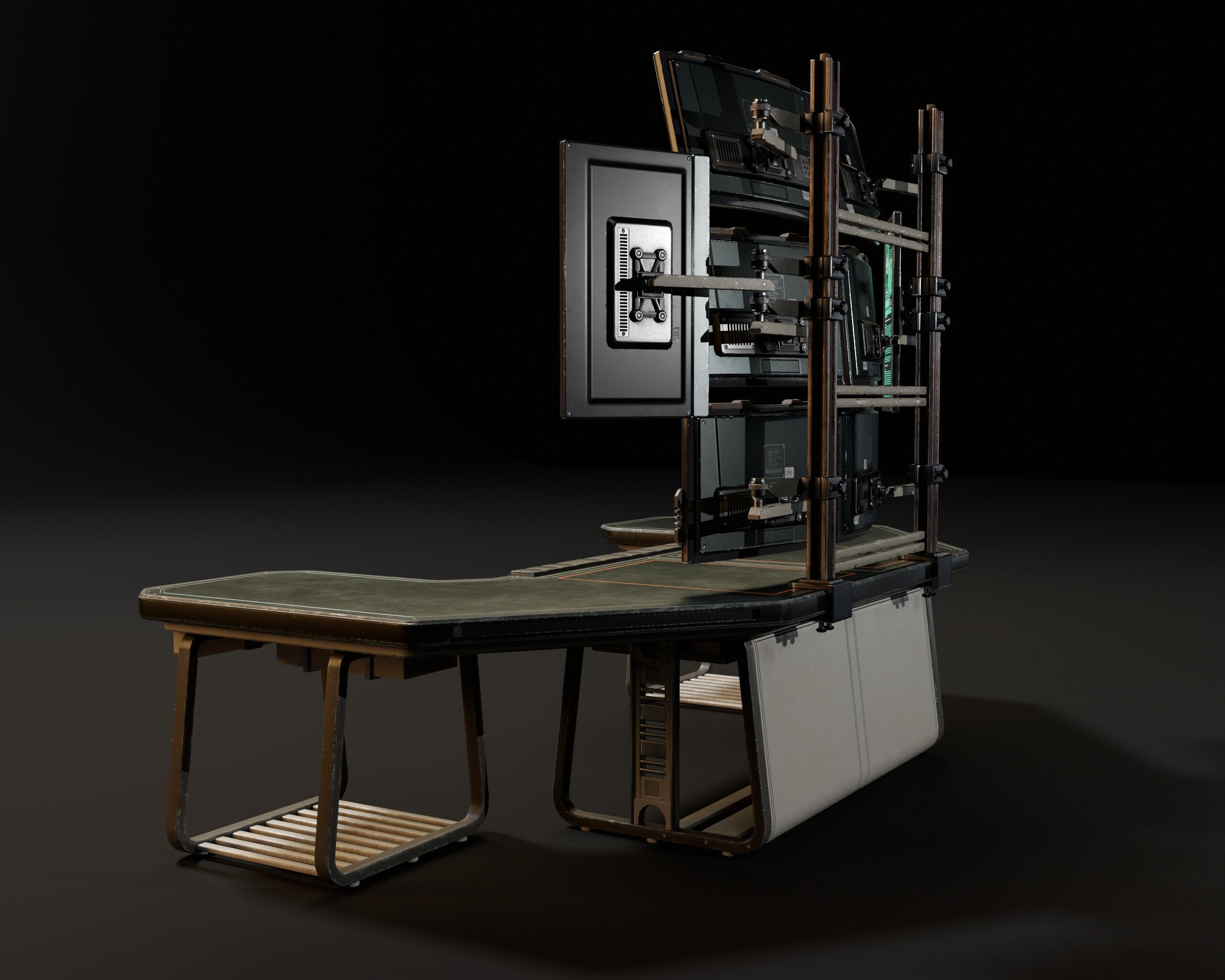 Sci-Fi Desk And Monitors - Hacker Scene Low-poly 3D model_12