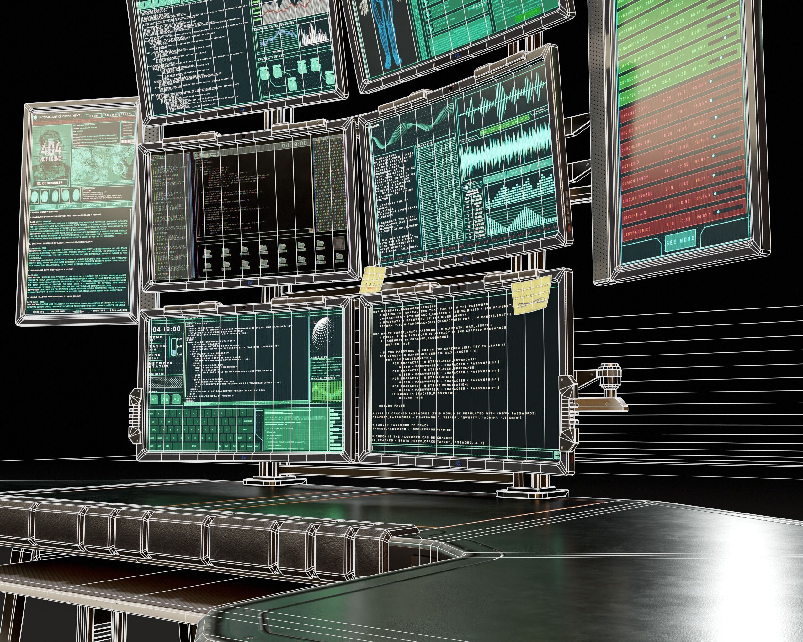 Sci-Fi Desk And Monitors - Hacker Scene Low-poly 3D model_19