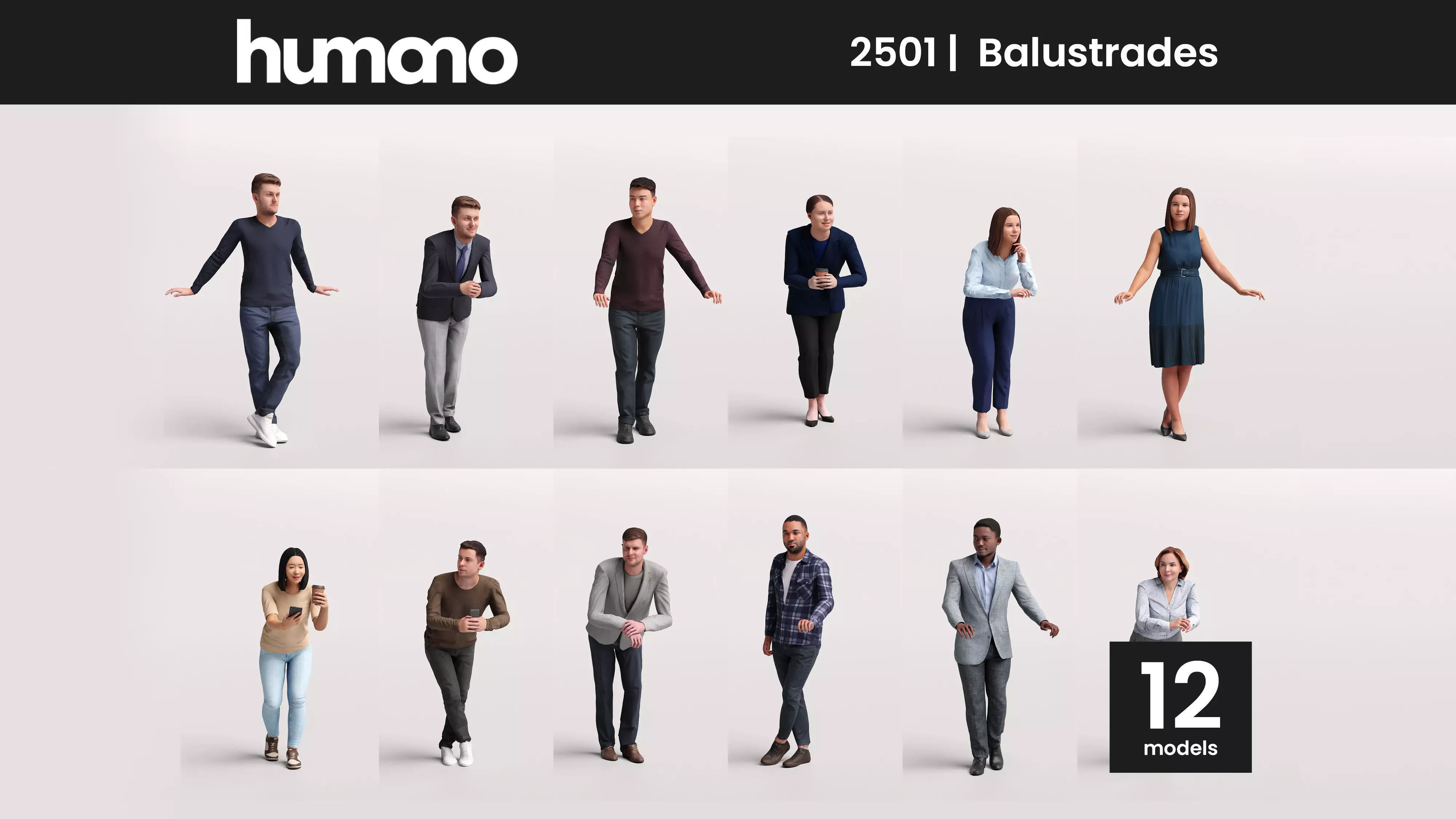 Humano 12-Collection 2501 - BALUSTRADES -12 x 3D models 3D model_0