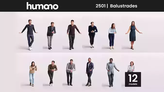 Humano 12-Collection 2501 - BALUSTRADES -12 x 3D models 
