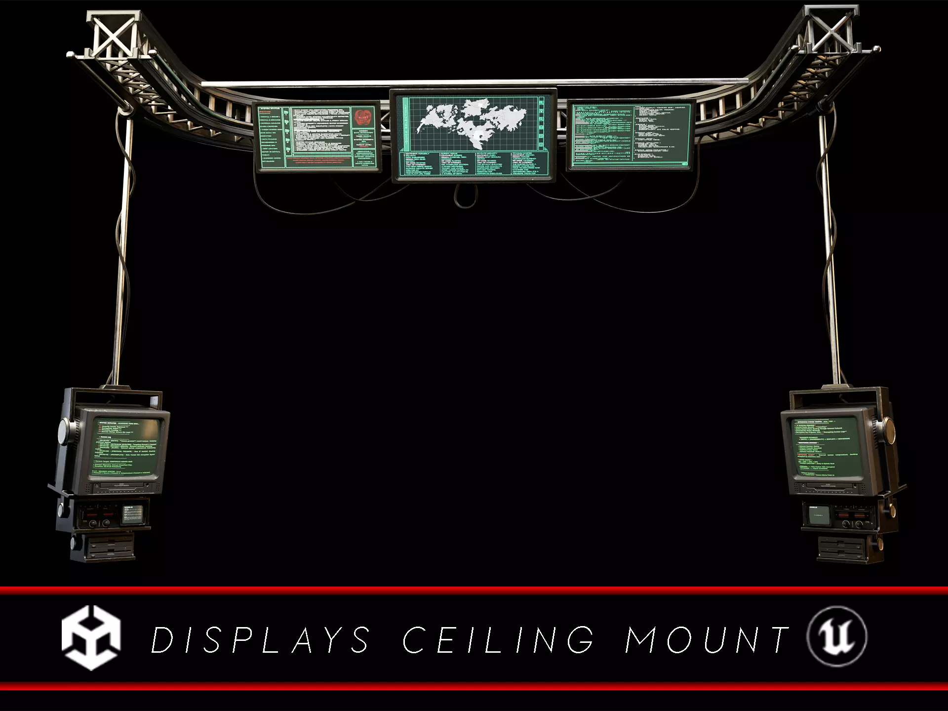 Sci-Fi Retro Monitors Ceiling Mount Low-poly 3D model