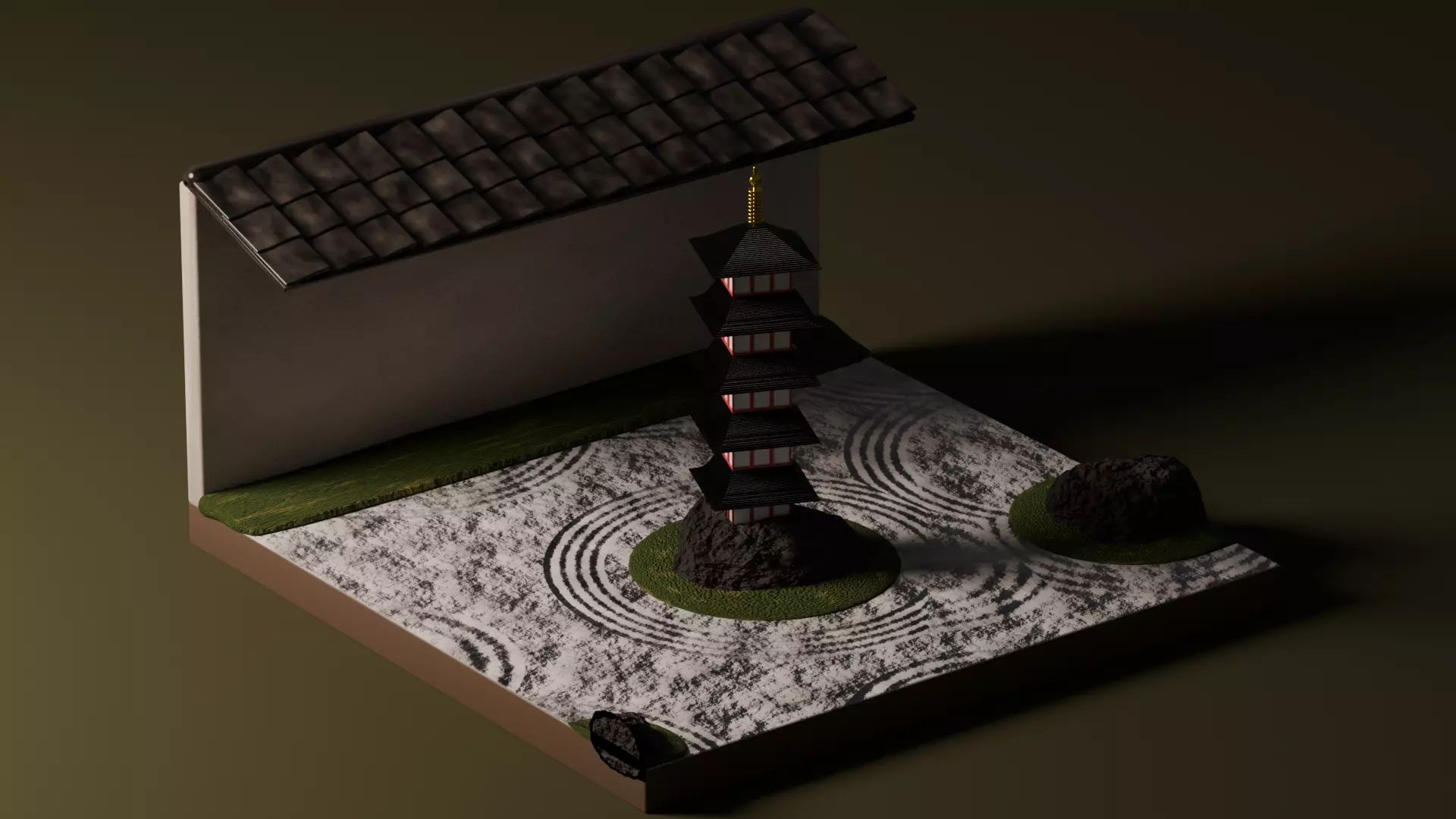 Five-story pagoda on Karesansui Garden 3D model_0