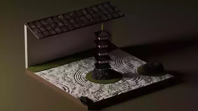 Five-story pagoda on Karesansui Garden 3D model