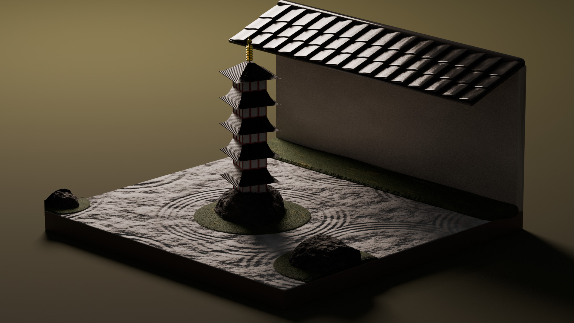 Five-story pagoda on Karesansui Garden 3D model_1
