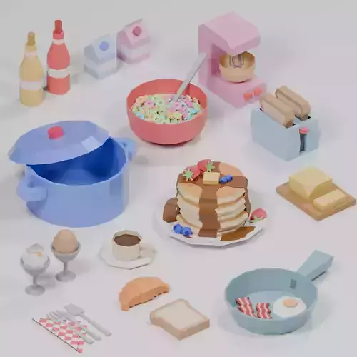 Breakfast Pack Low Poly 3D Model Collection