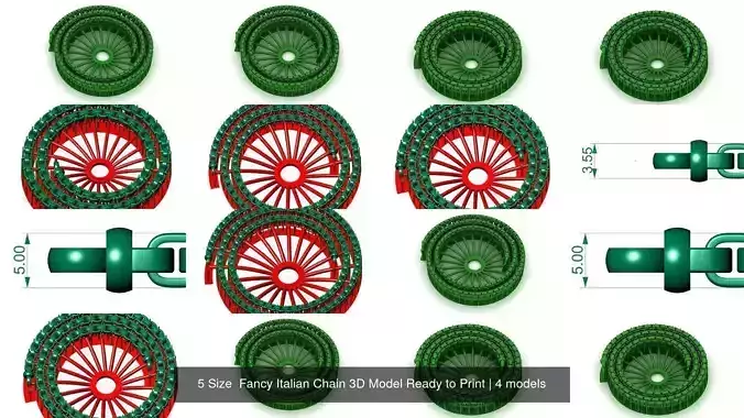5 Size  Fancy Italian Chain 3D Model Ready to Print