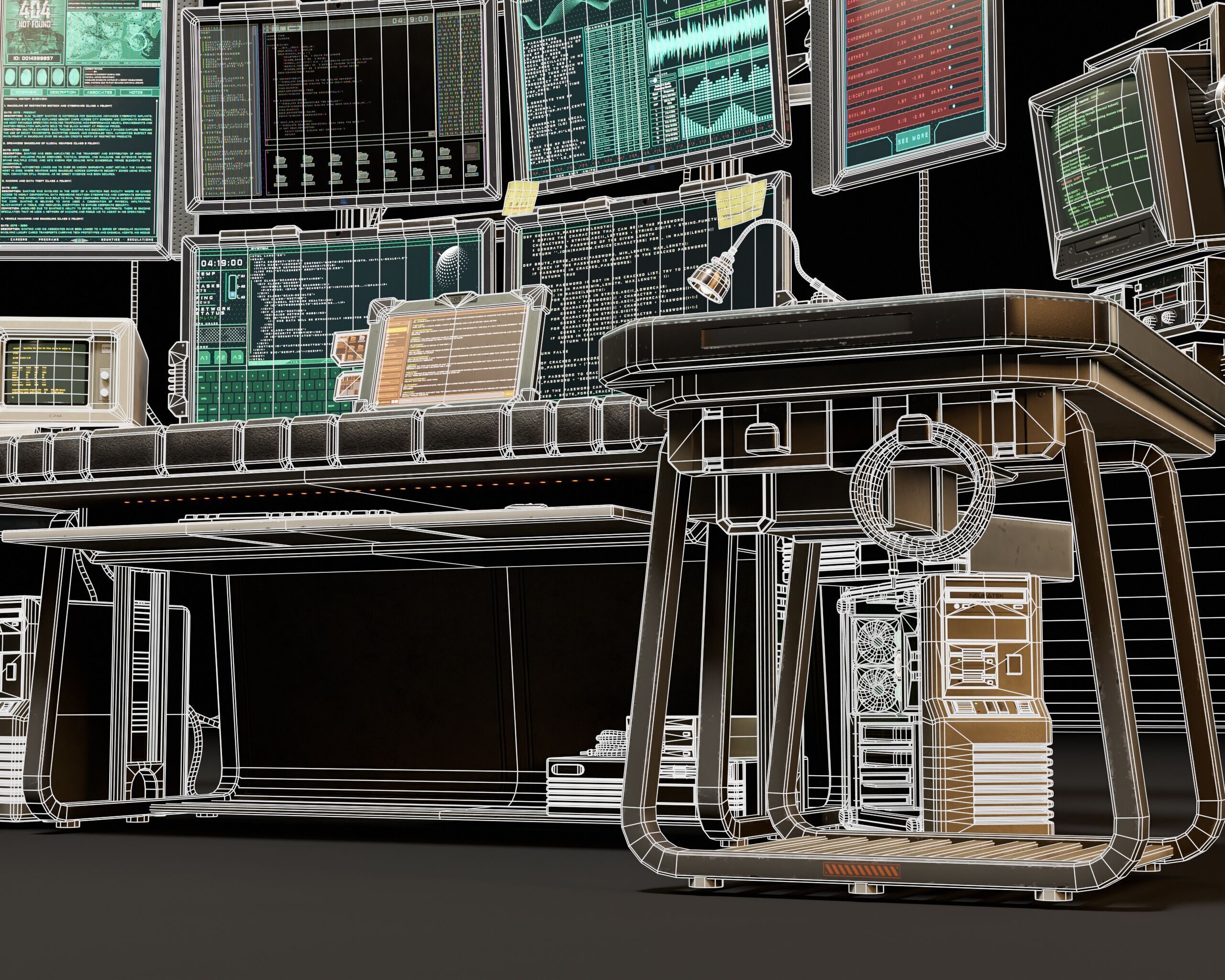 Sci-Fi Hacker Desk Setup Scene  Low-poly 3D model_19