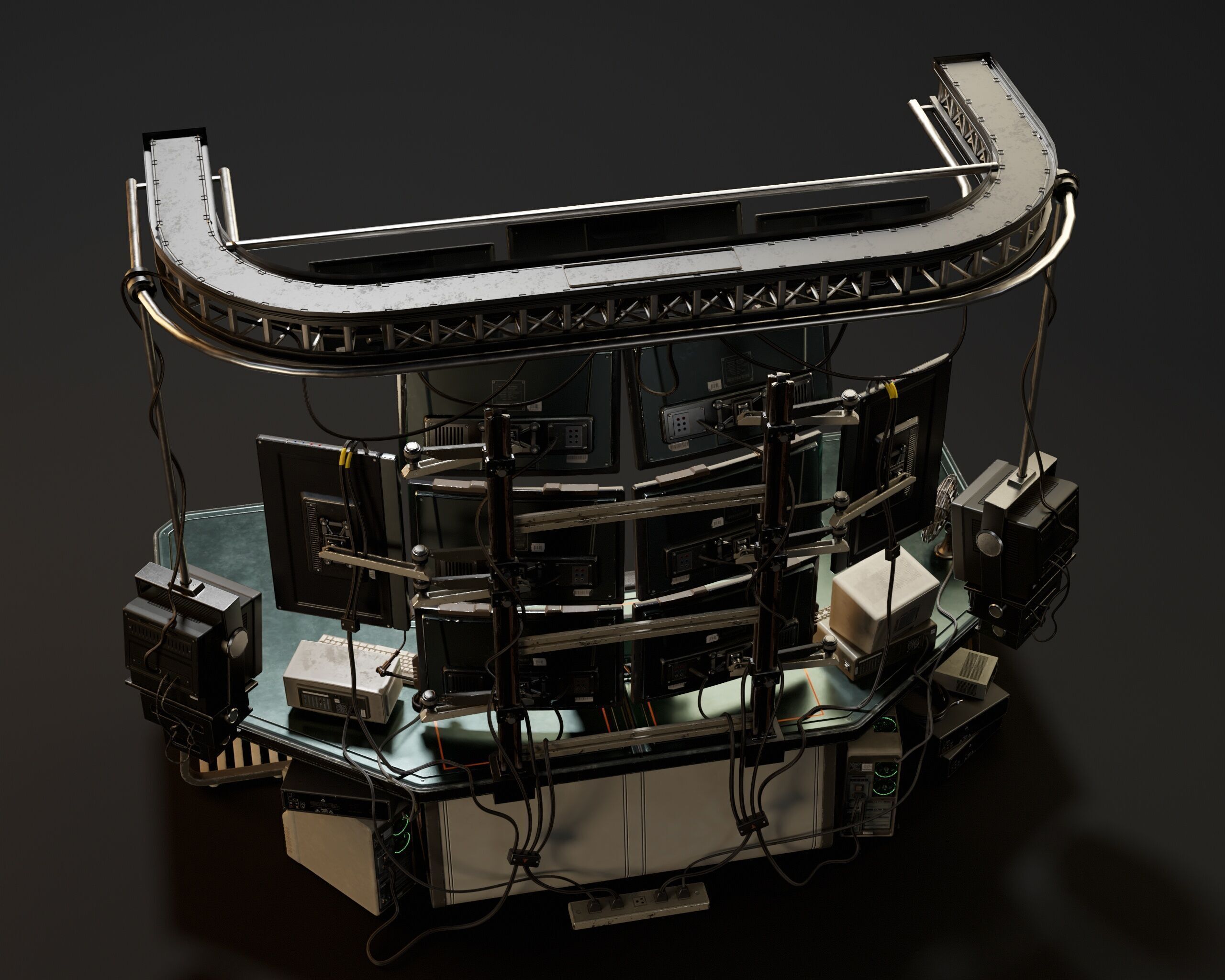 Sci-Fi Hacker Desk Setup Scene  Low-poly 3D model_16