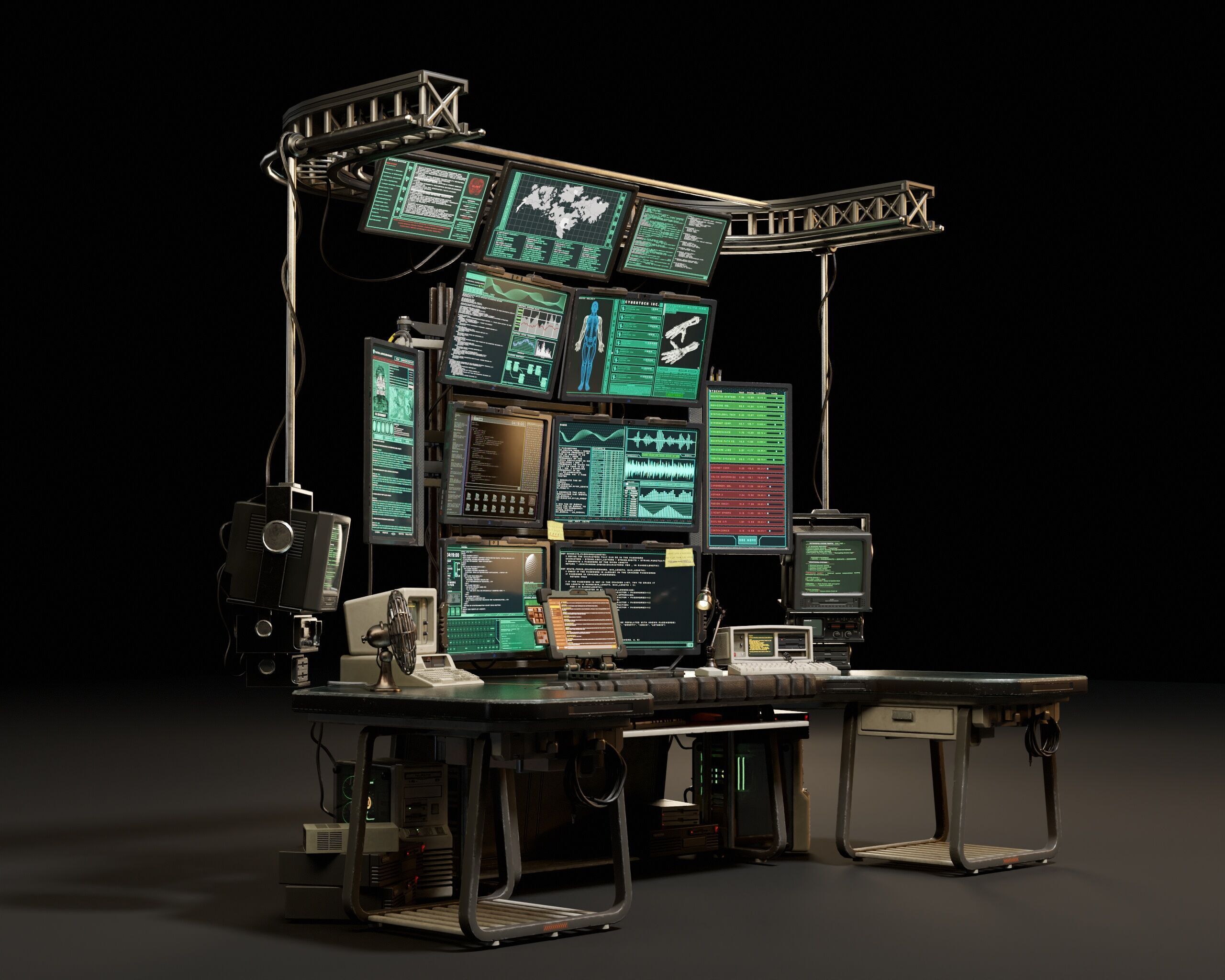 Sci-Fi Hacker Desk Setup Scene  Low-poly 3D model_6