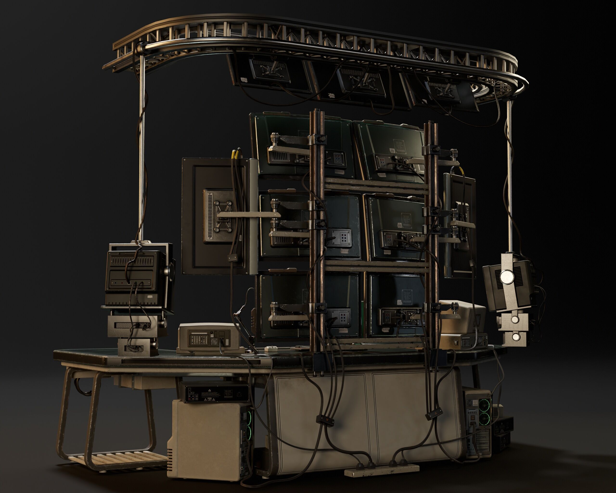 Sci-Fi Hacker Desk Setup Scene  Low-poly 3D model_12