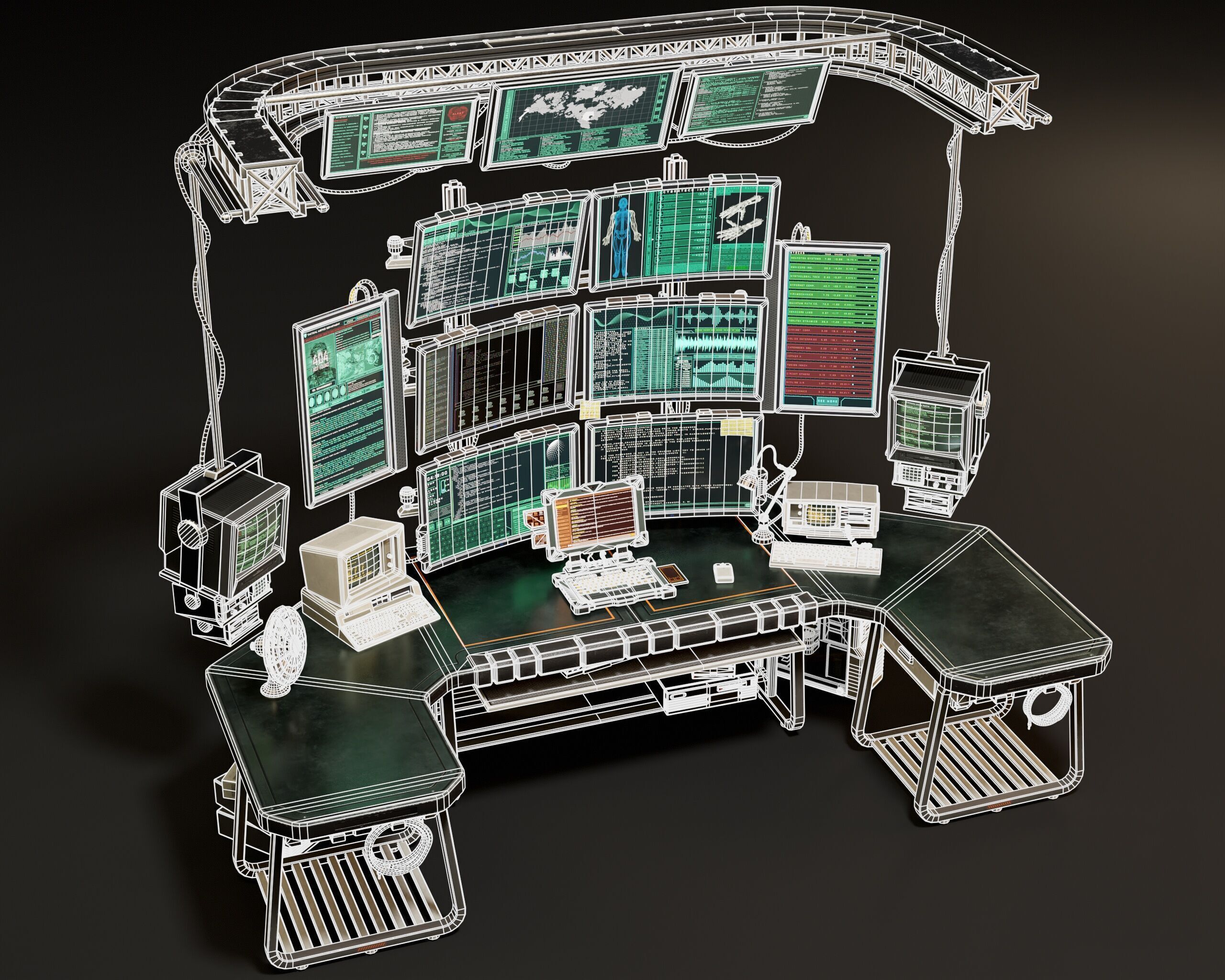 Sci-Fi Hacker Desk Setup Scene  Low-poly 3D model_5