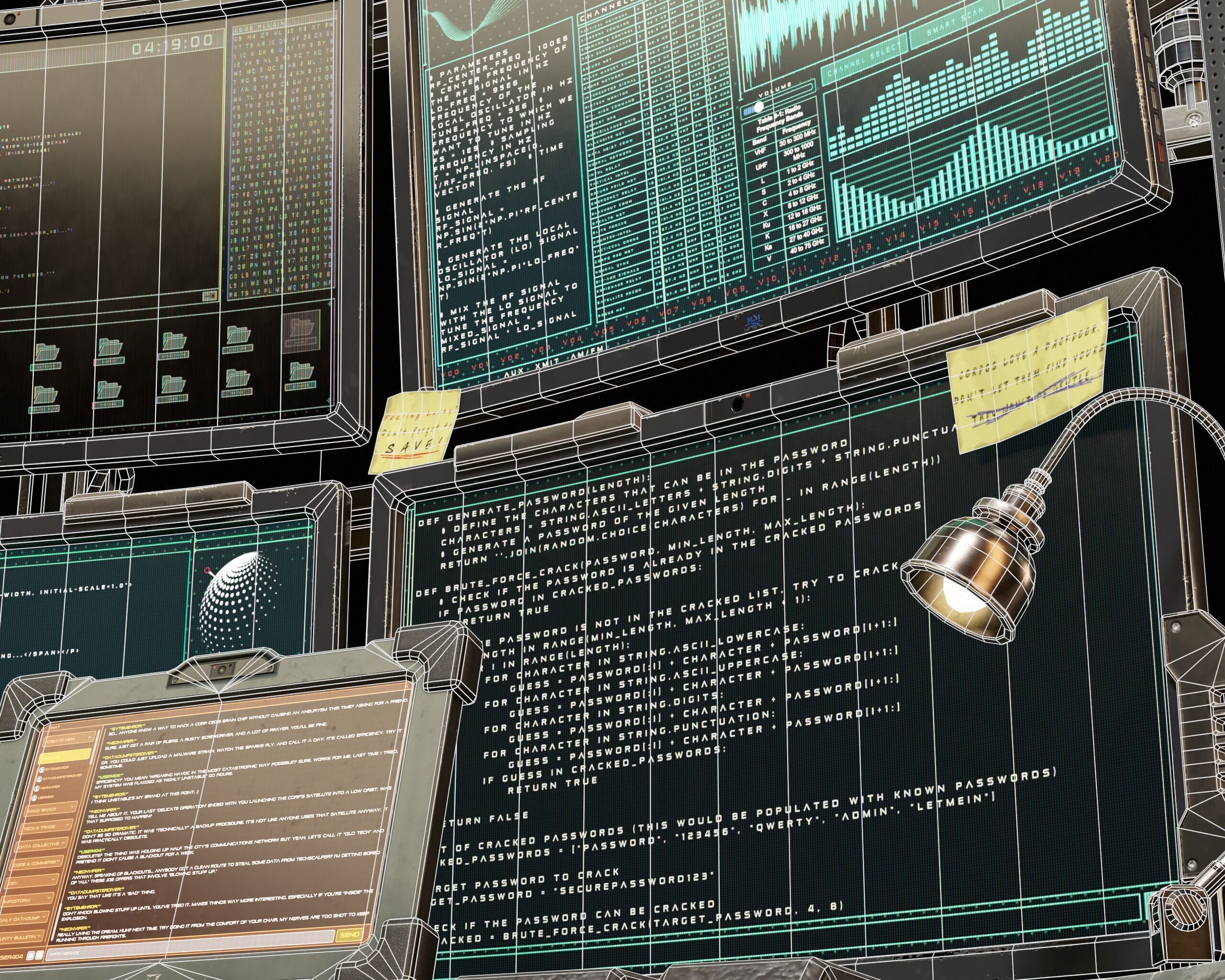 Sci-Fi Hacker Desk Setup Scene  Low-poly 3D model_11