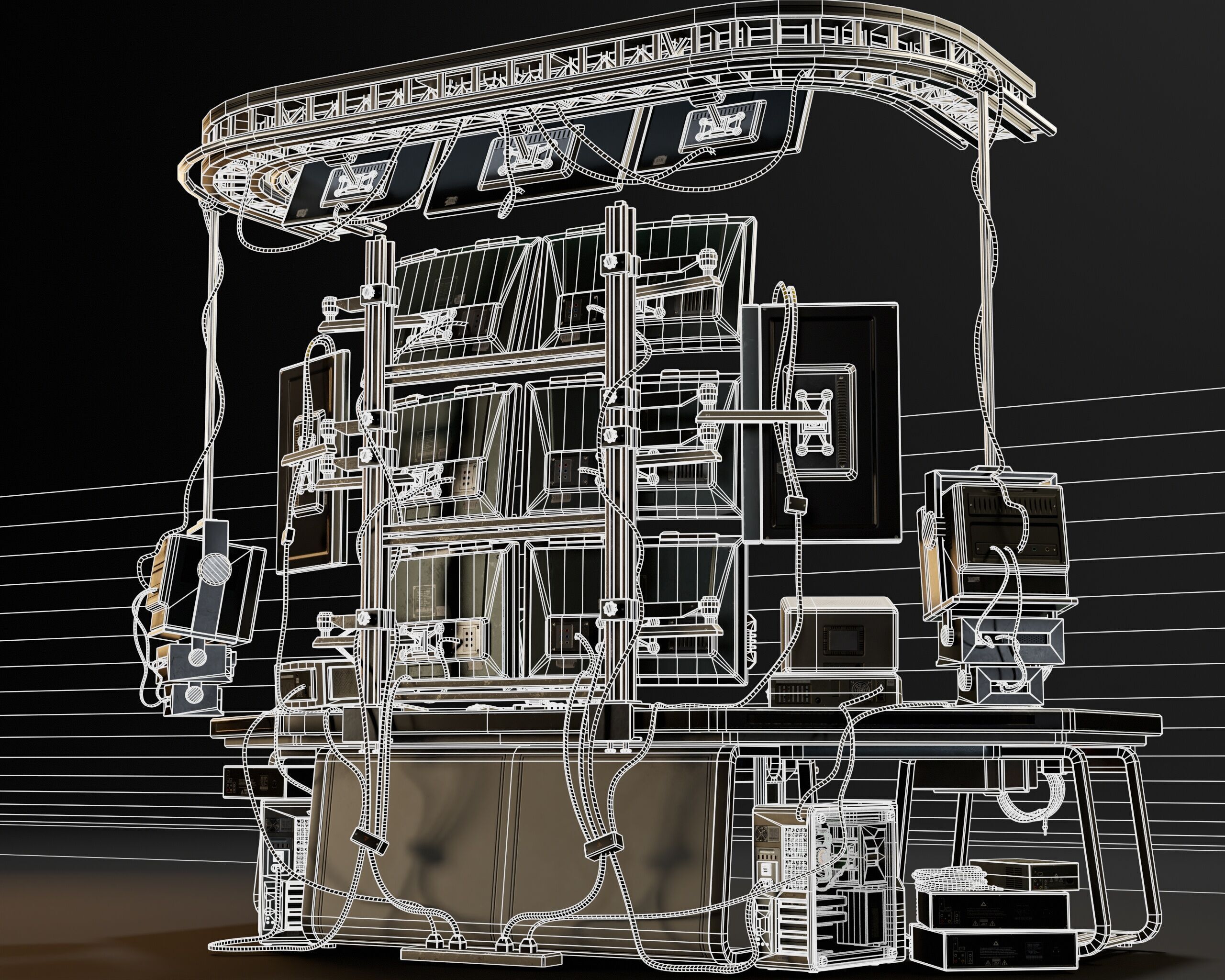 Sci-Fi Hacker Desk Setup Scene  Low-poly 3D model_15