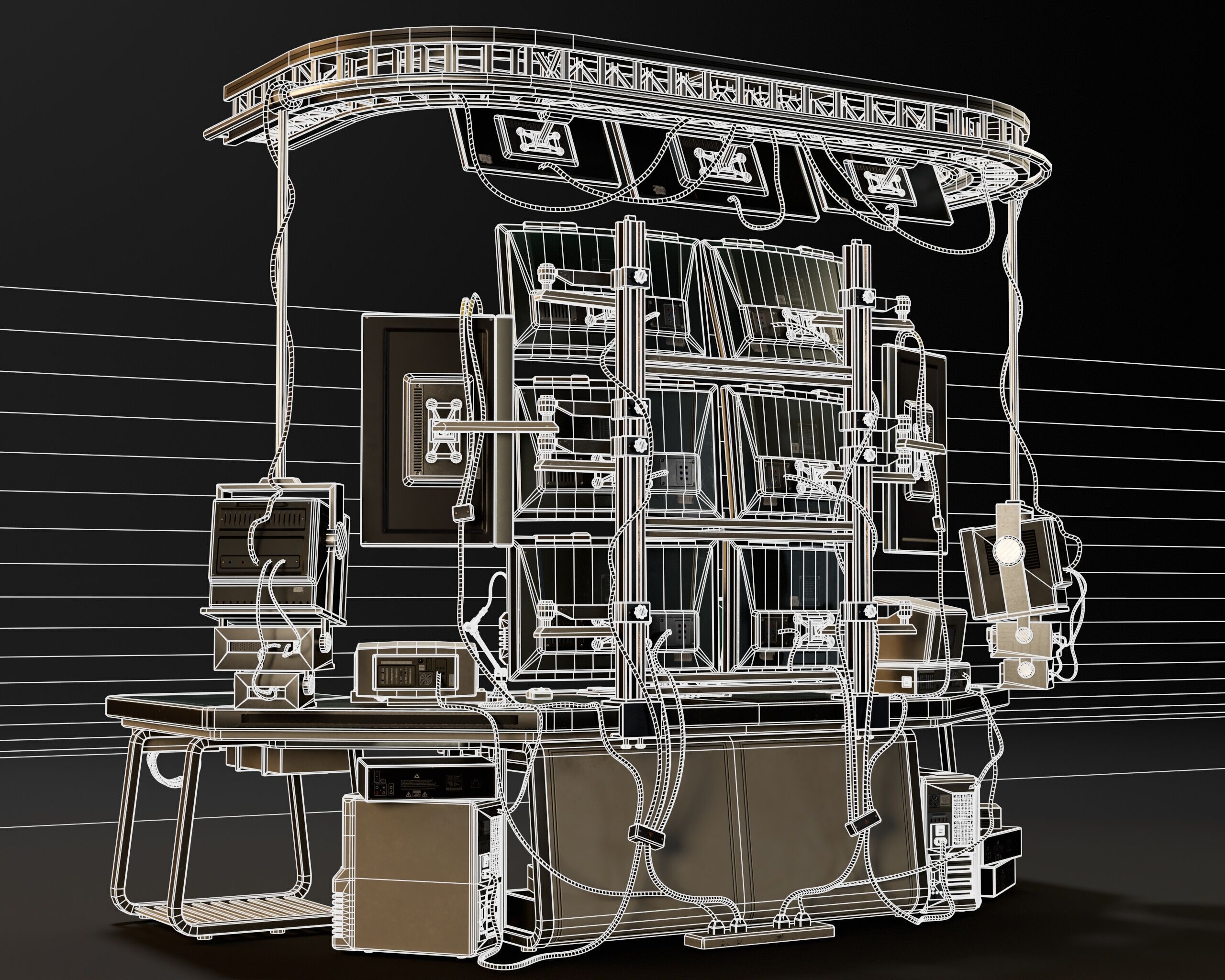 Sci-Fi Hacker Desk Setup Scene  Low-poly 3D model_13