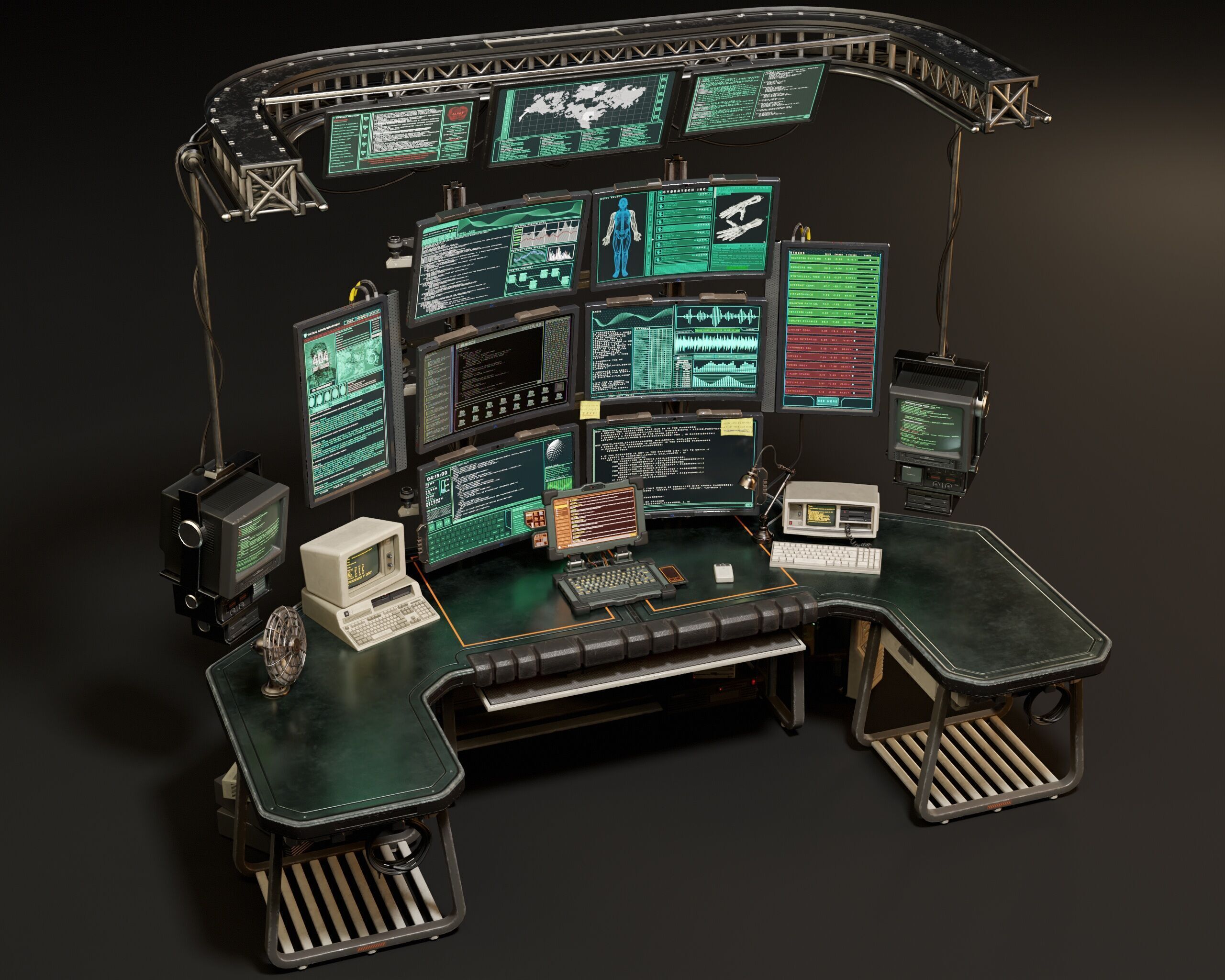 Sci-Fi Hacker Desk Setup Scene  Low-poly 3D model_4