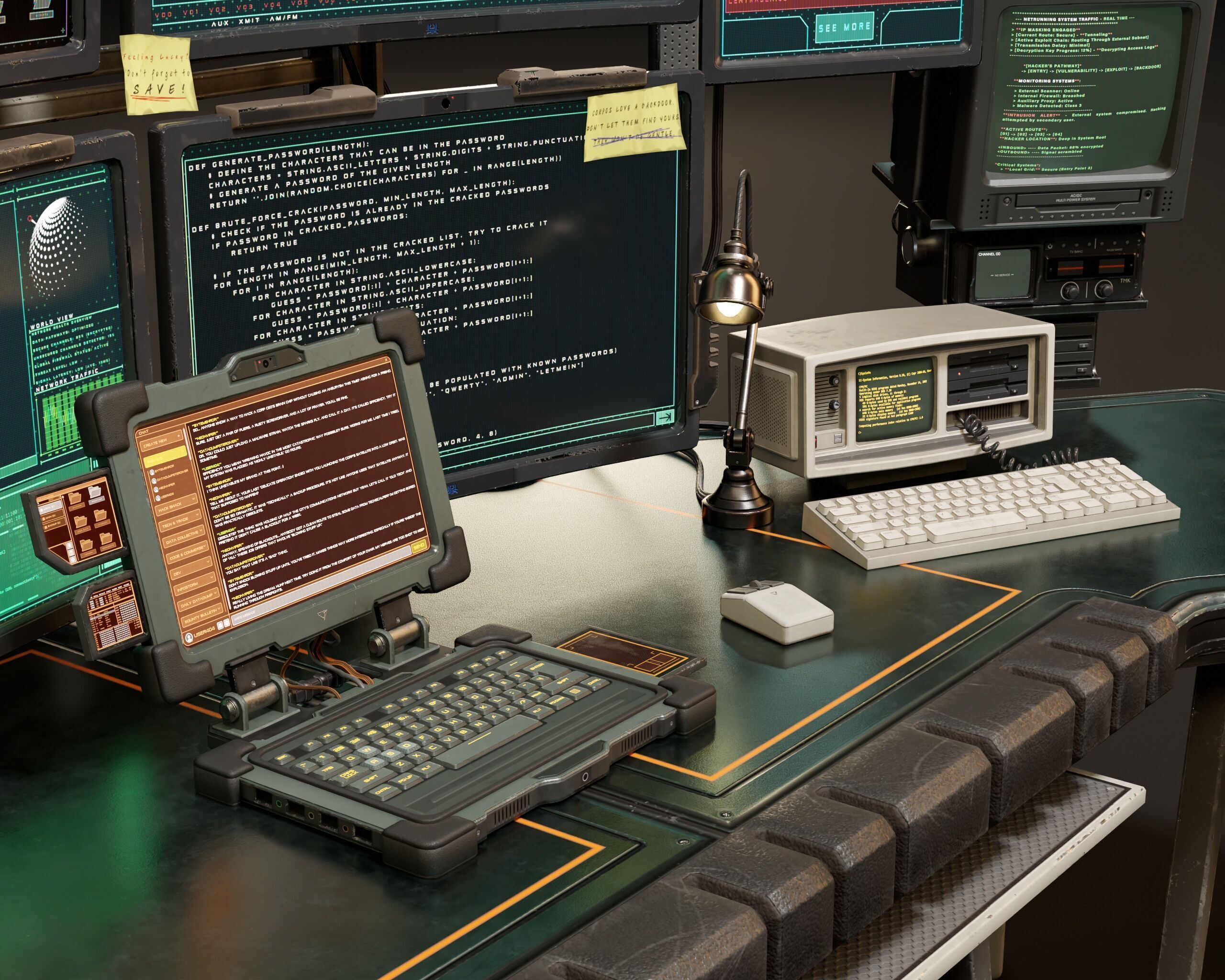 Sci-Fi Hacker Desk Setup Scene  Low-poly 3D model_8