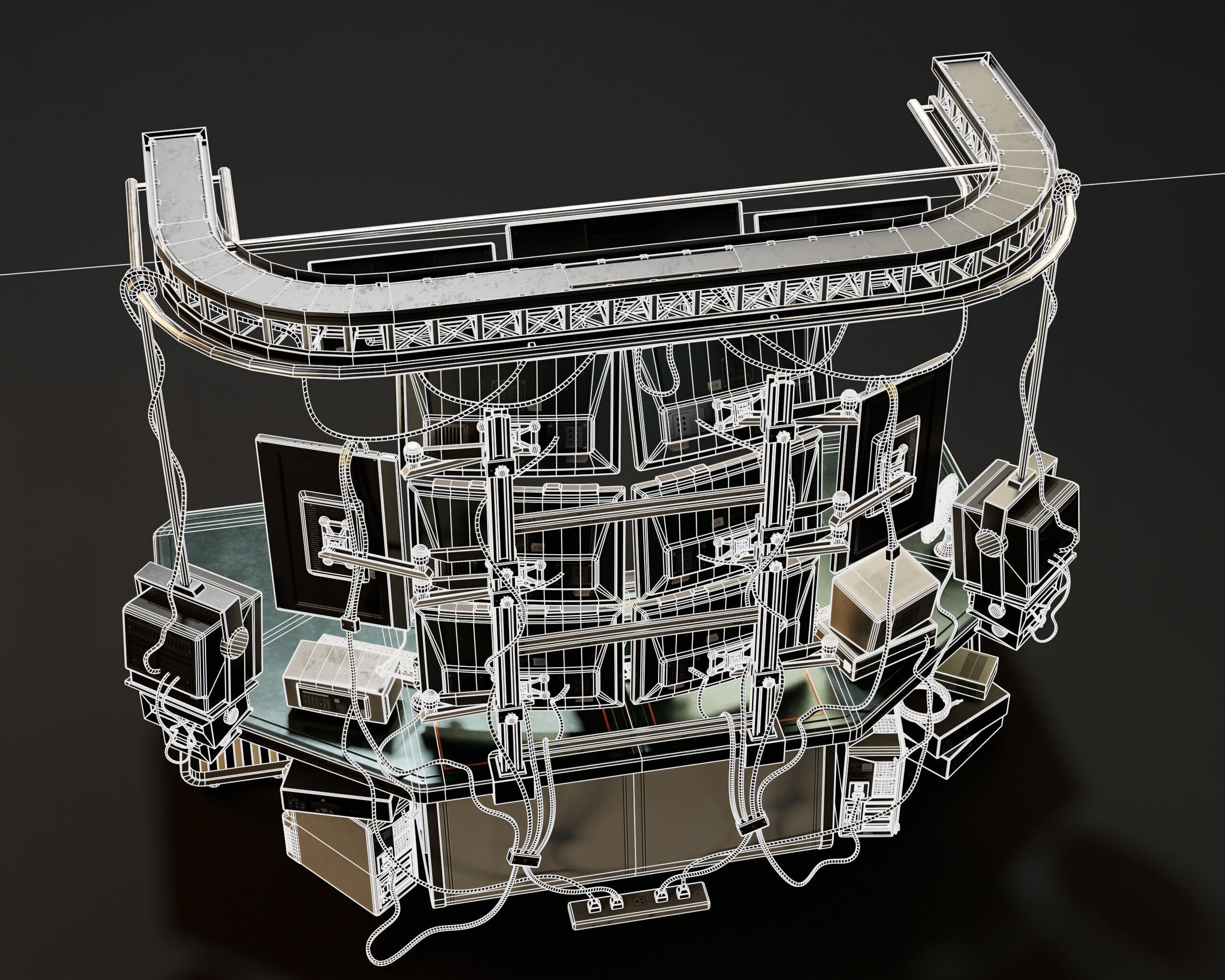 Sci-Fi Hacker Desk Setup Scene  Low-poly 3D model_17