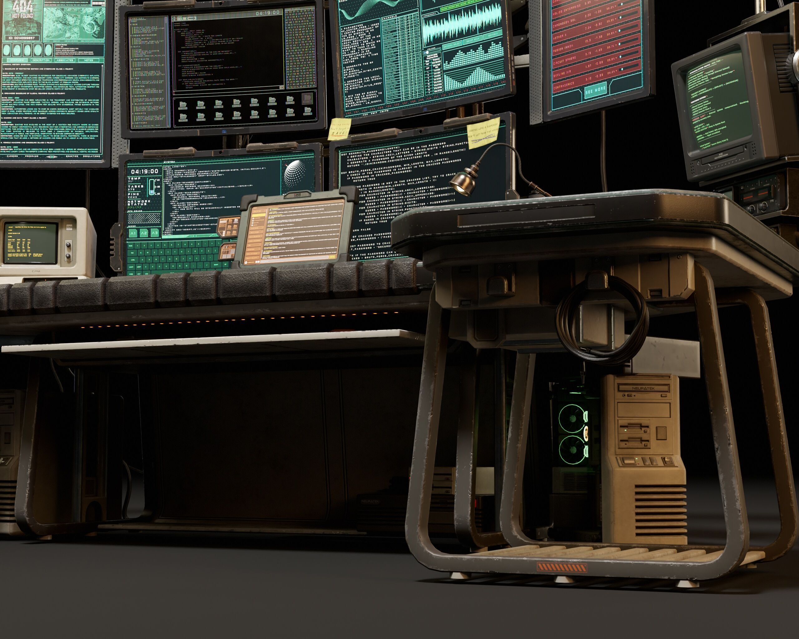 Sci-Fi Hacker Desk Setup Scene  Low-poly 3D model_18