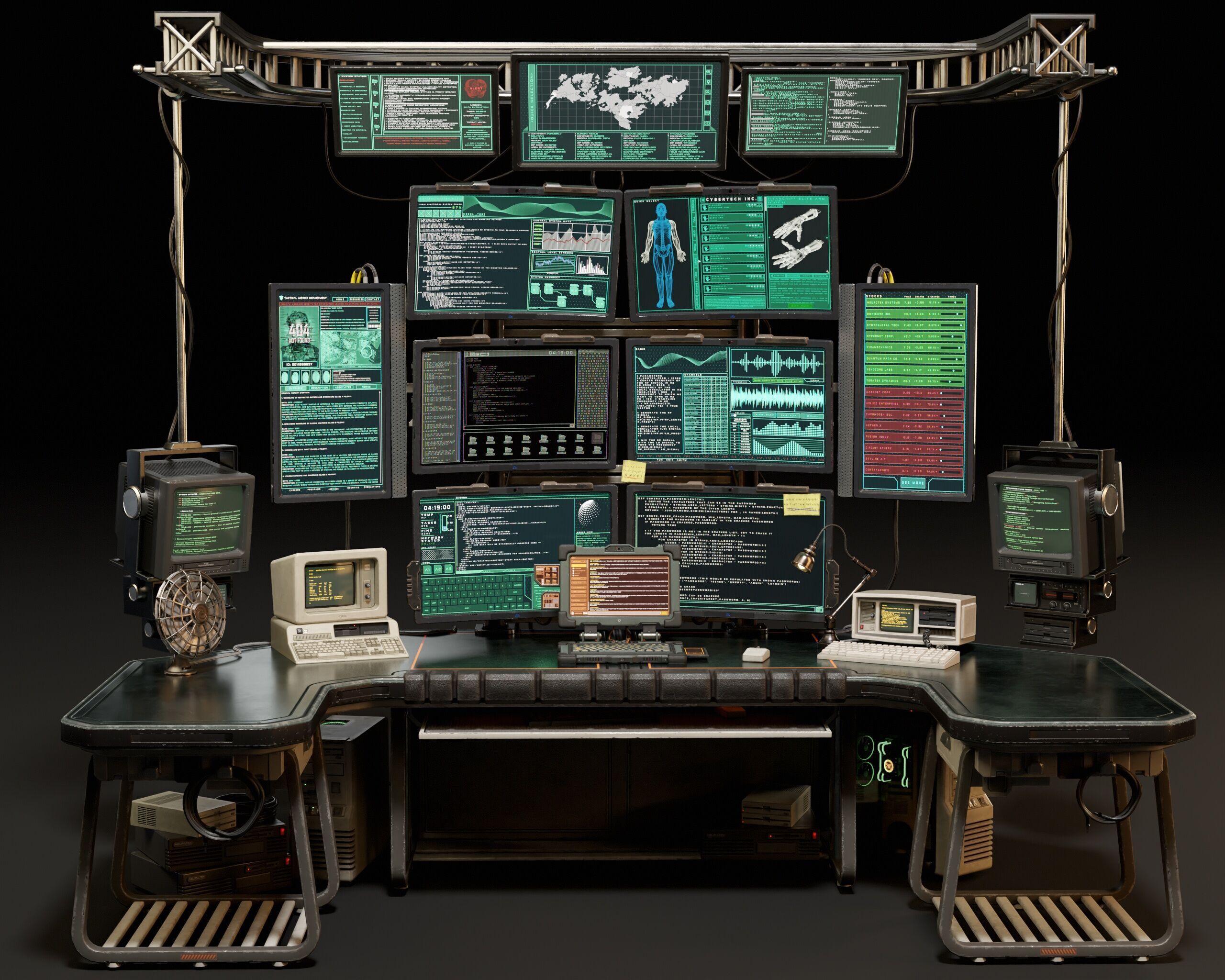 Sci-Fi Hacker Desk Setup Scene  Low-poly 3D model_2