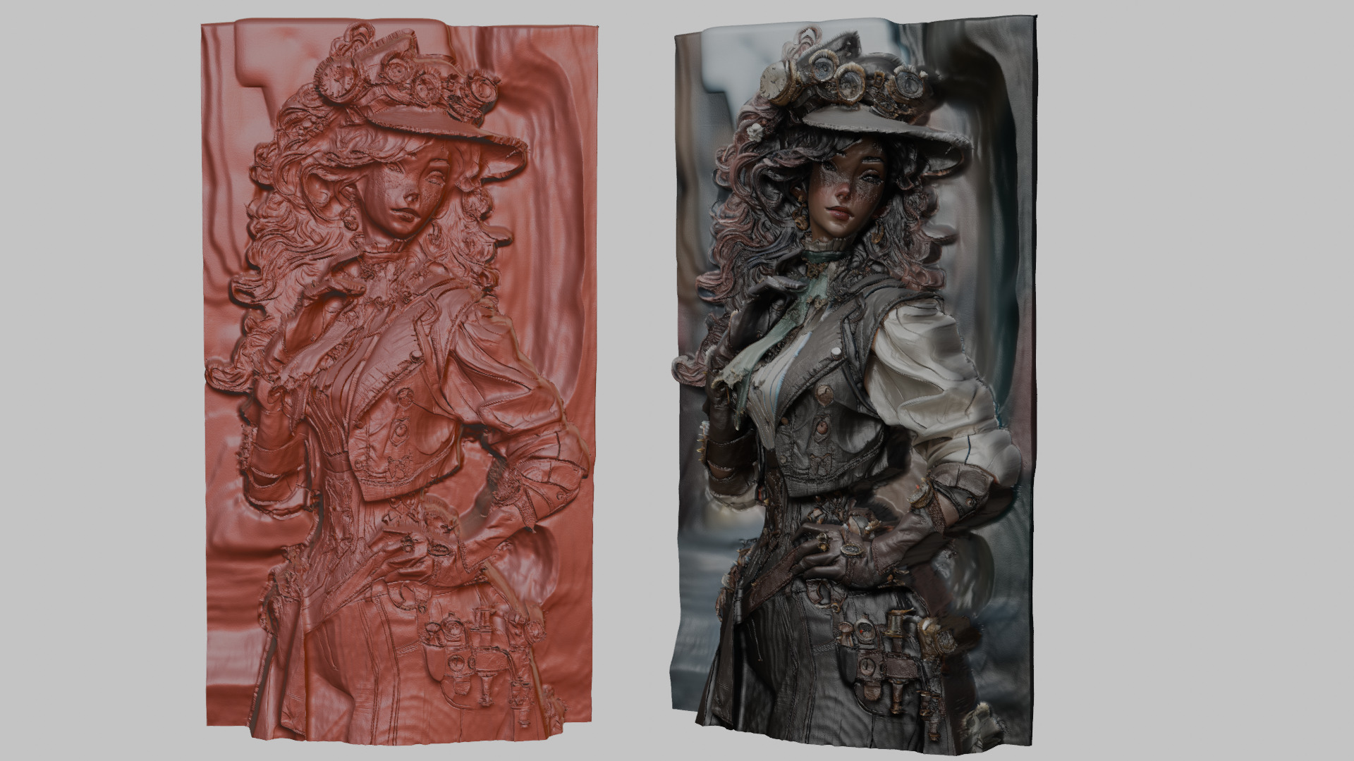 Steampunk relief sculpture for 3D printing and CNC routing 3D print model