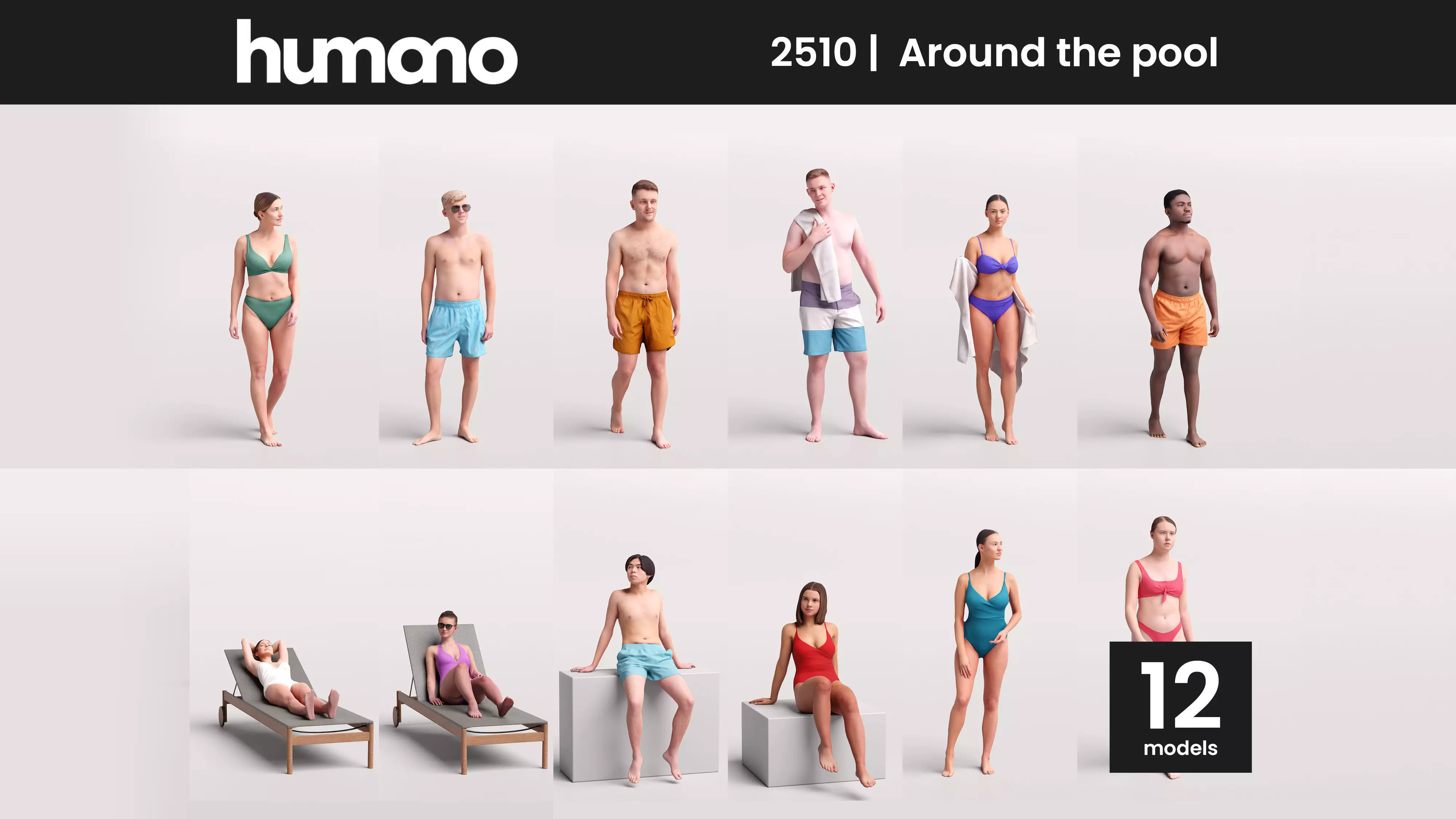 Humano 12-Collection 2510 - ARUND THE POOL -12 x 3D models  3D model_0