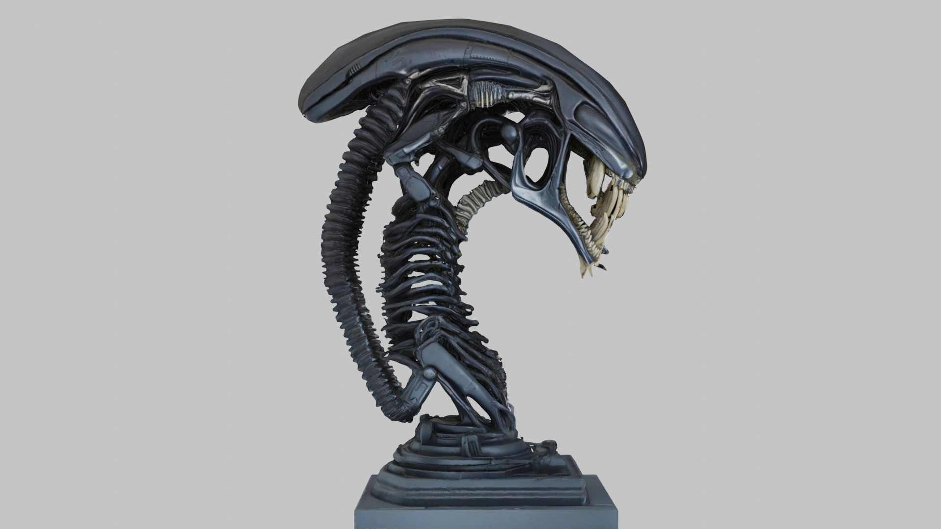 Alien Xenomorph Elongated Skull Head Bust High-Poly Sci-Fi Low-poly 3D model_2