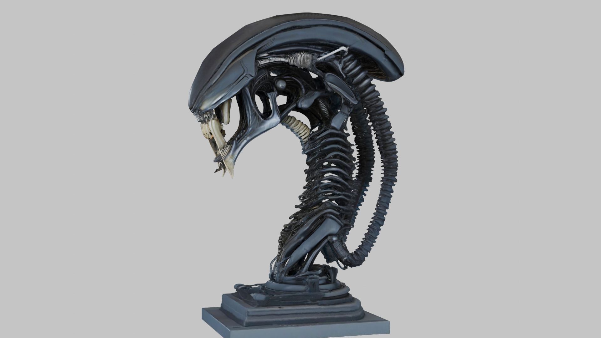 Alien Xenomorph Elongated Skull Head Bust High-Poly Sci-Fi Low-poly 3D model_27