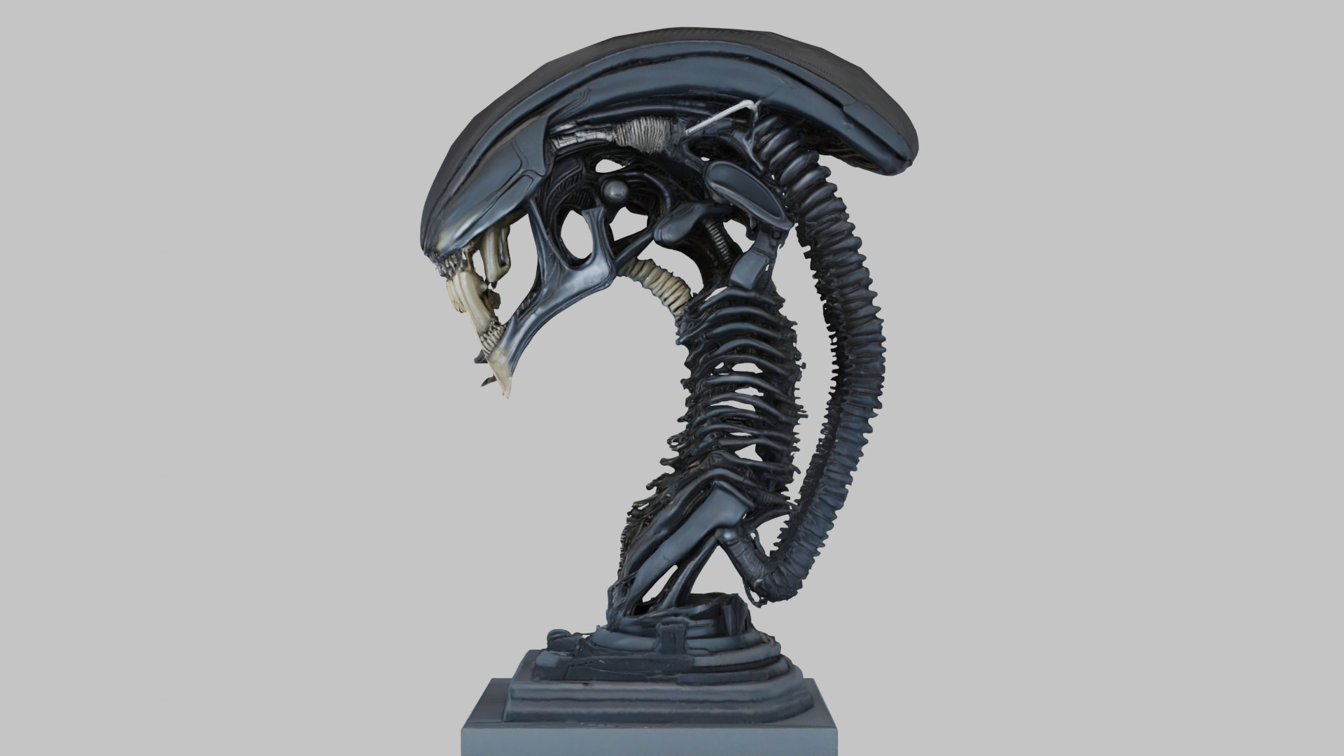 Alien Xenomorph Elongated Skull Head Bust High-Poly Sci-Fi Low-poly 3D model_25