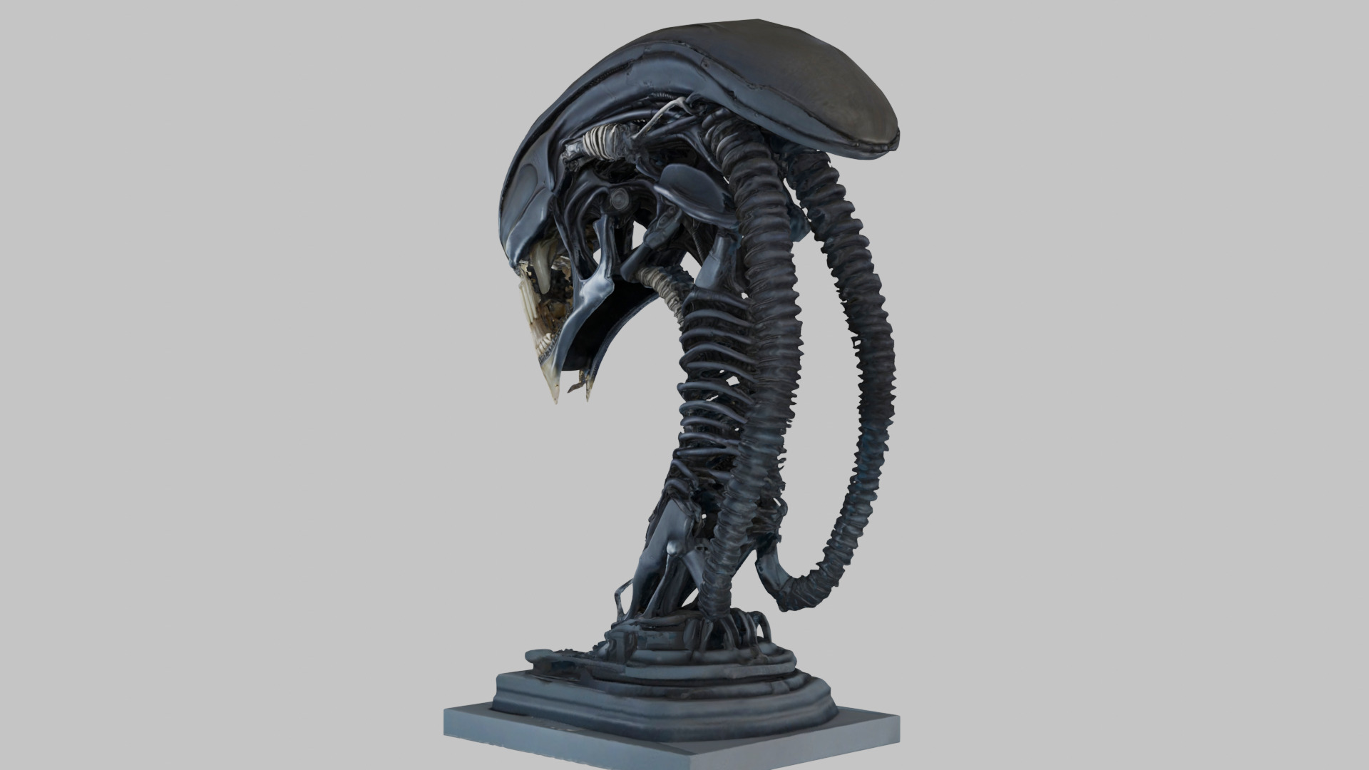 Alien Xenomorph Elongated Skull Head Bust High-Poly Sci-Fi Low-poly 3D model_5