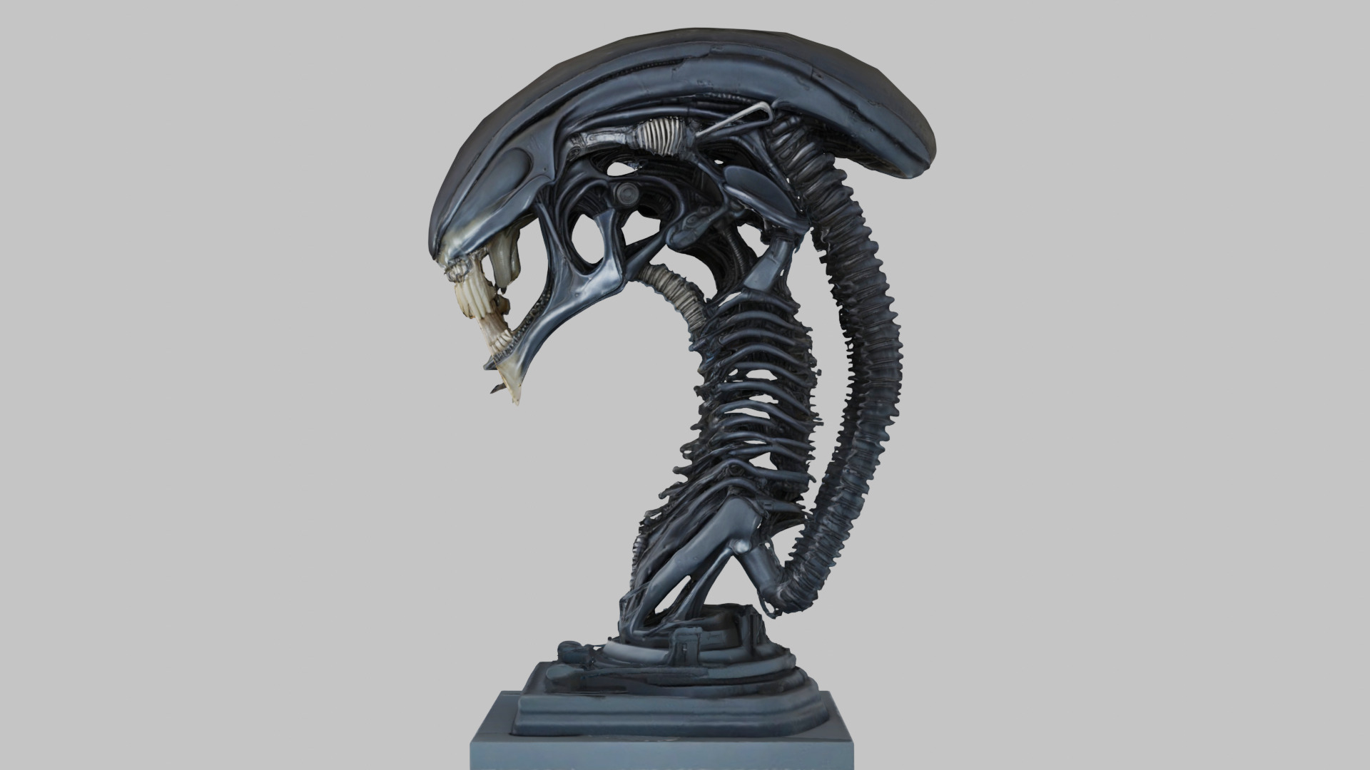 Alien Xenomorph Elongated Skull Head Bust High-Poly Sci-Fi Low-poly 3D model_6